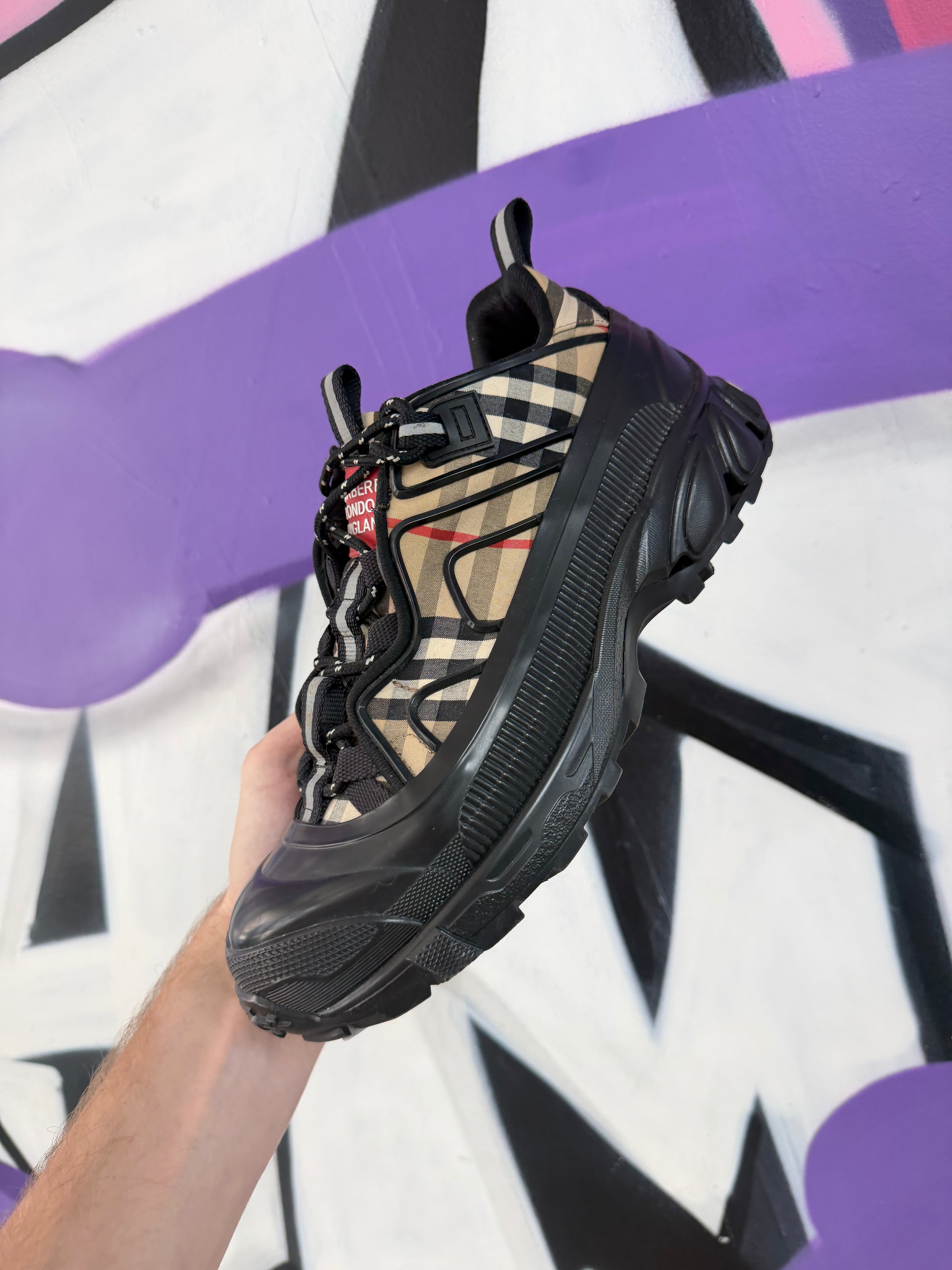 Burberry Black Plaid Monogram Trail Sneakers