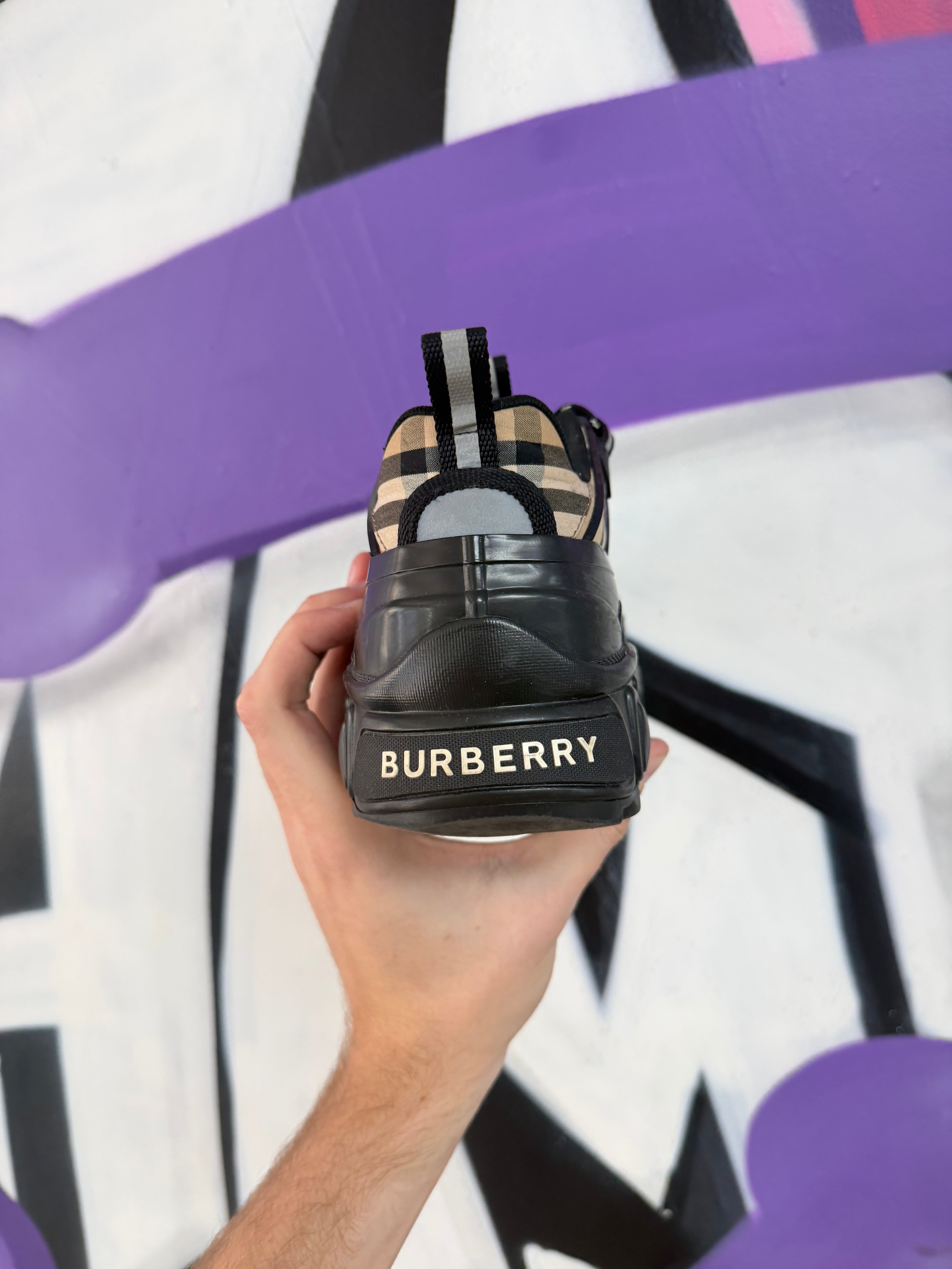 Burberry Black Plaid Monogram Trail Sneakers