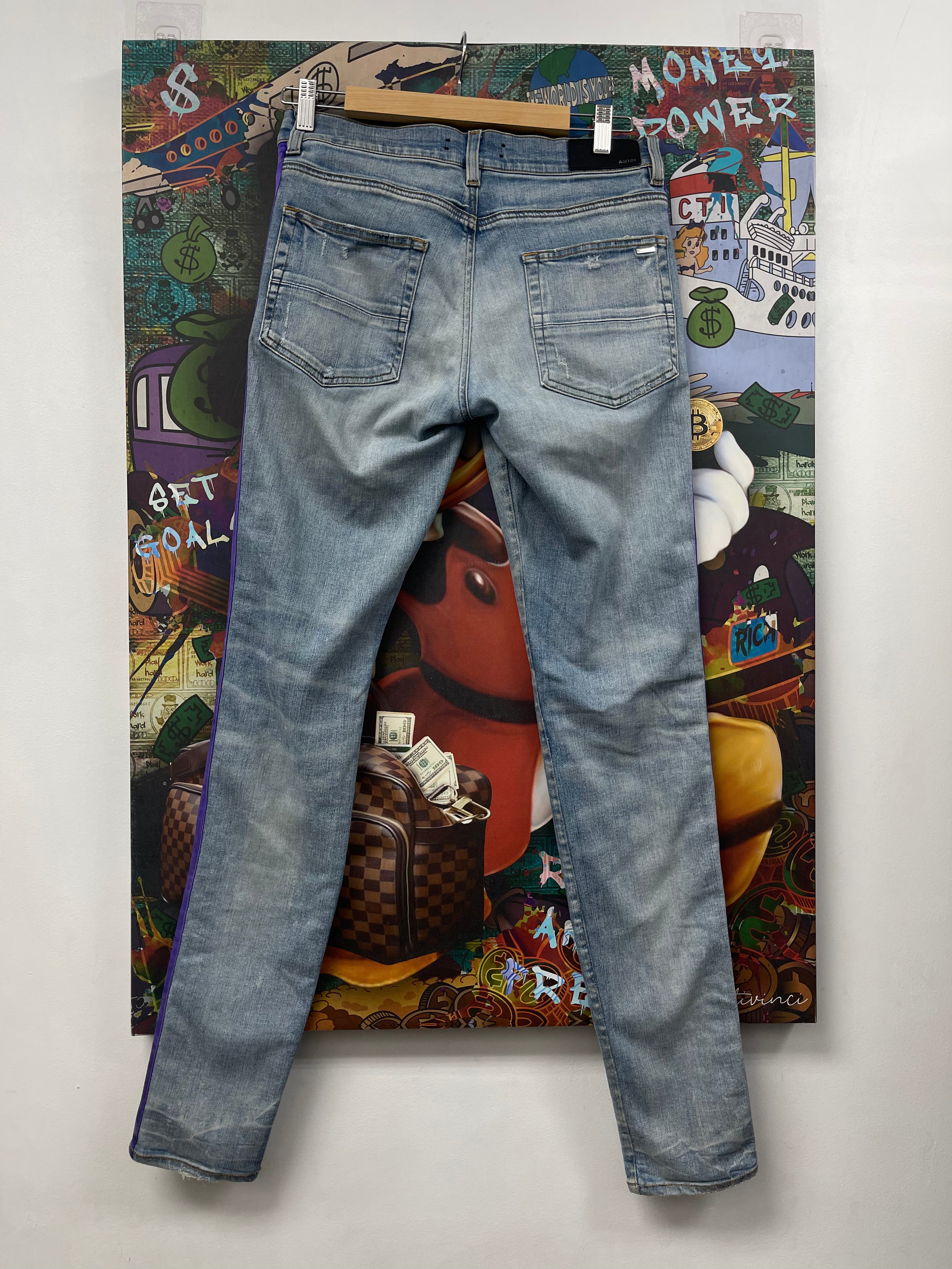 Amiri Light Wash Purple Yellow Lakers Stripe Jeans