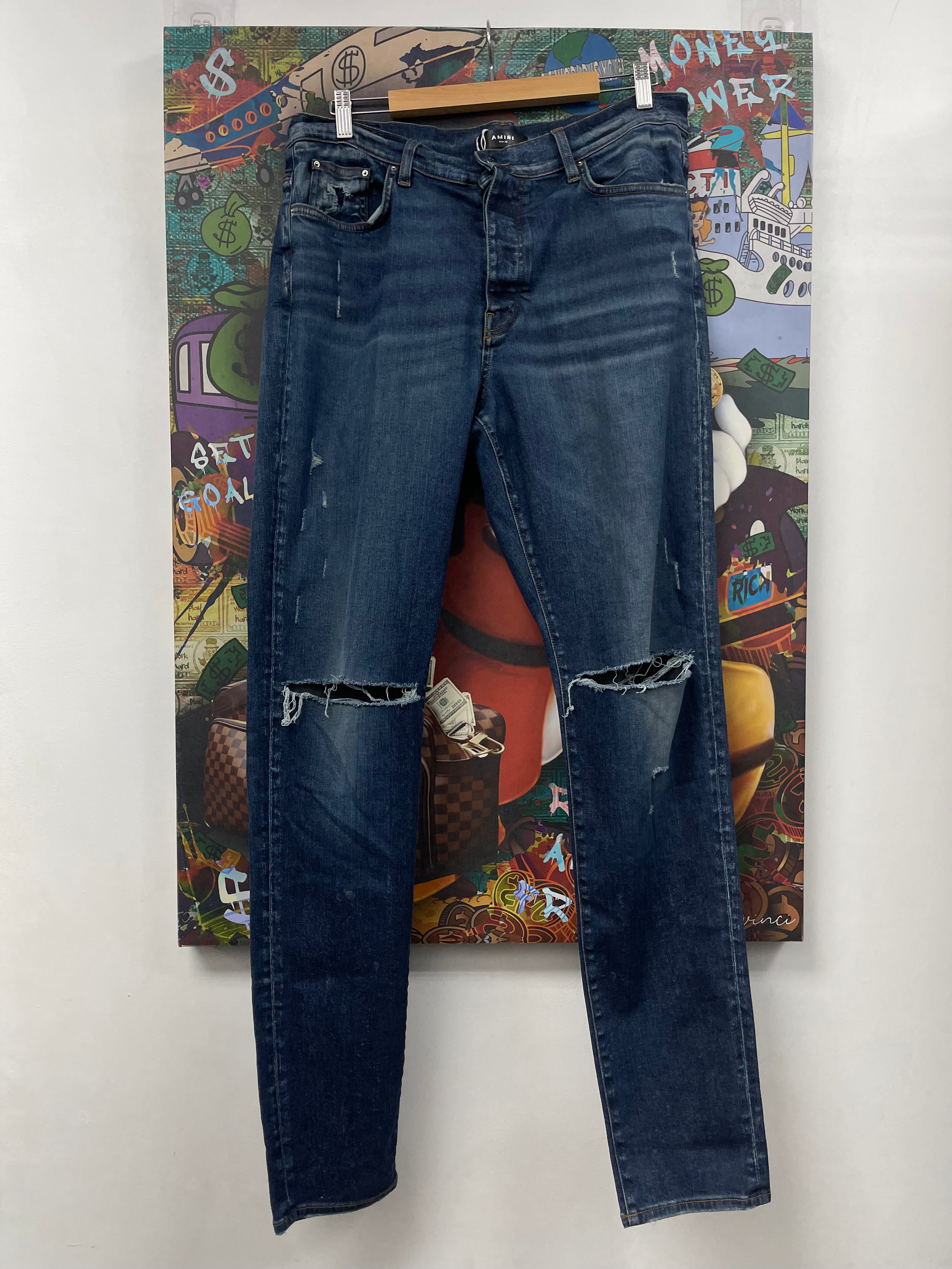 Amiri Navy Knee Rip Jeans