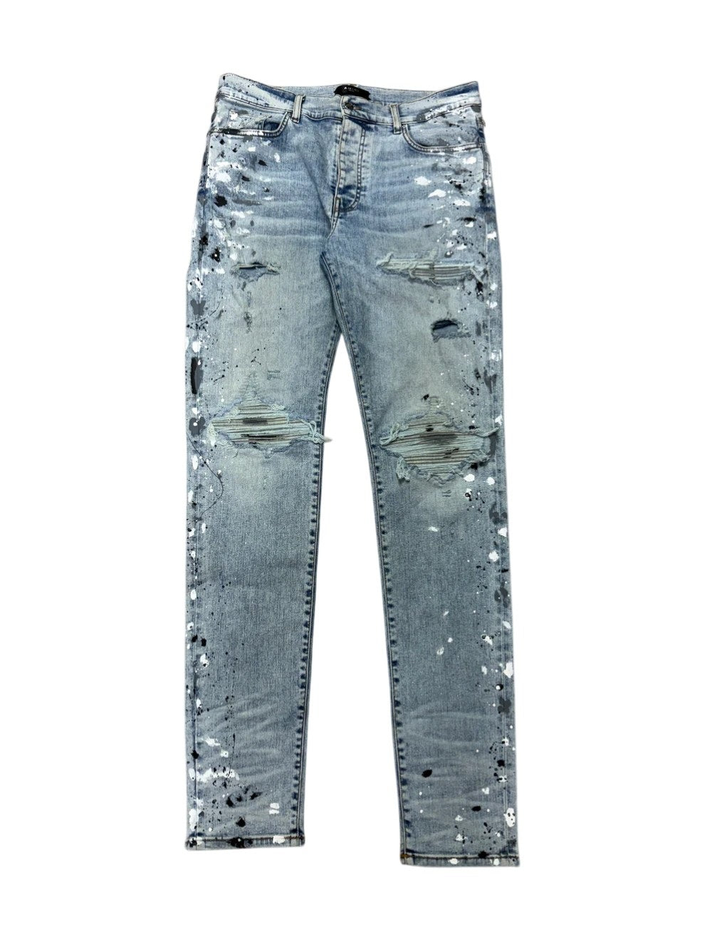 Amiri MX1 Denim Paint Splatter Light Wash Jeans