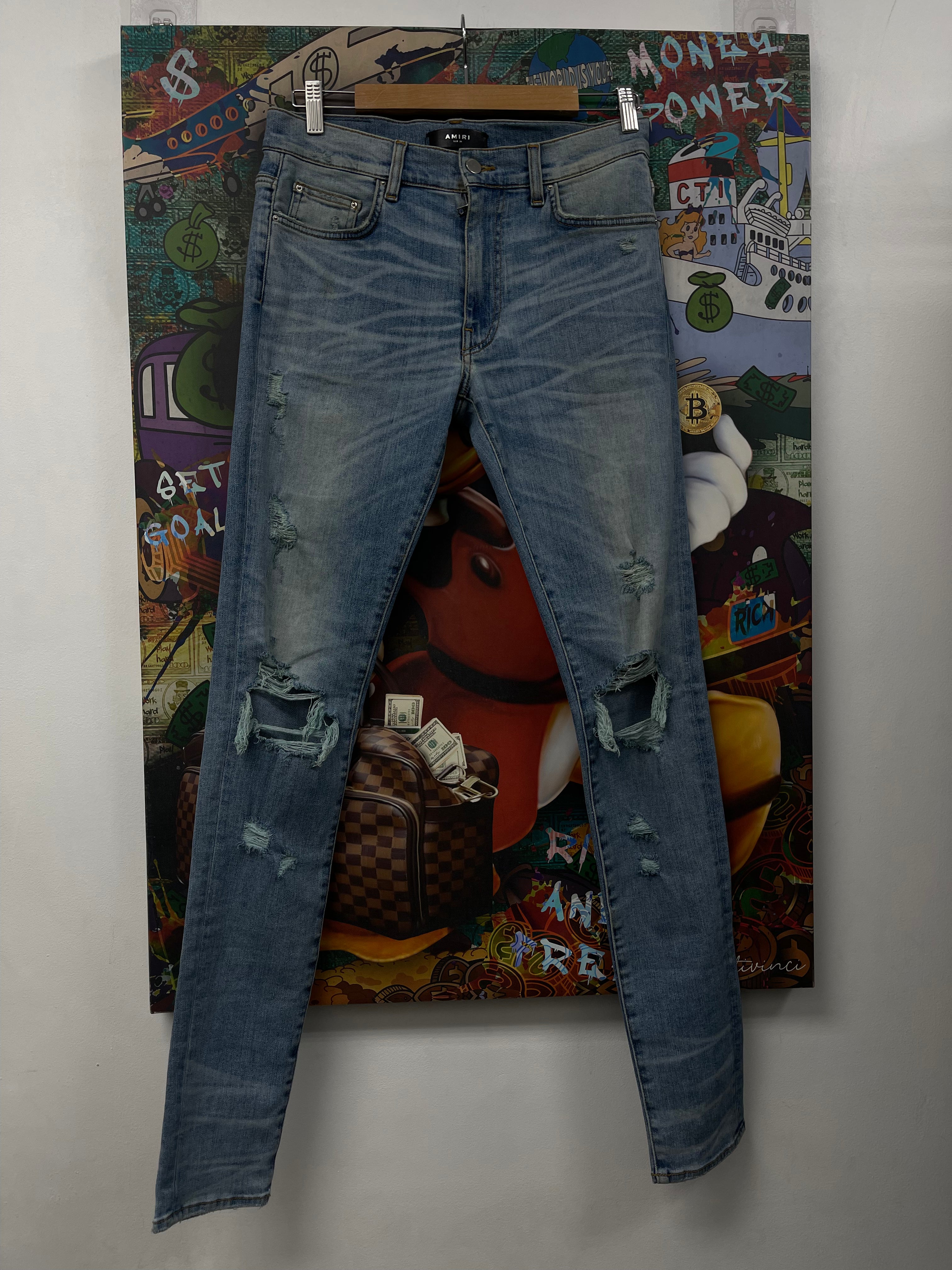 Amiri Light Wash Knee Rip (Zipper) Jeans