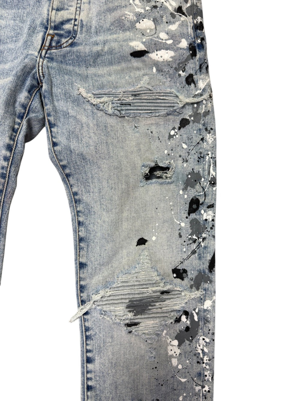 Amiri MX1 Paint Splatter Patch Light Wash Jeans