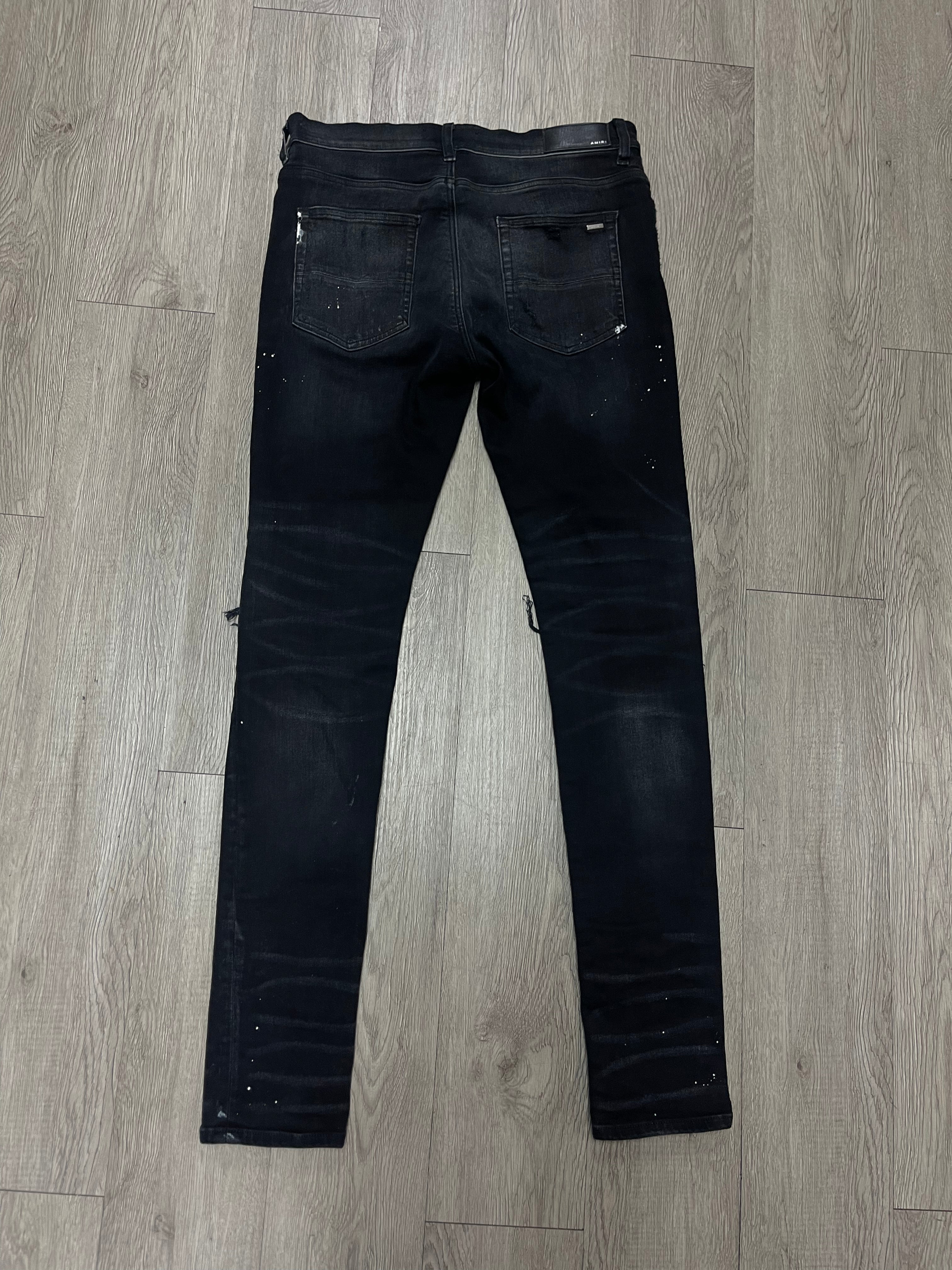 Amiri MX1 Black Wash Brown Plaid Patch Jeans
