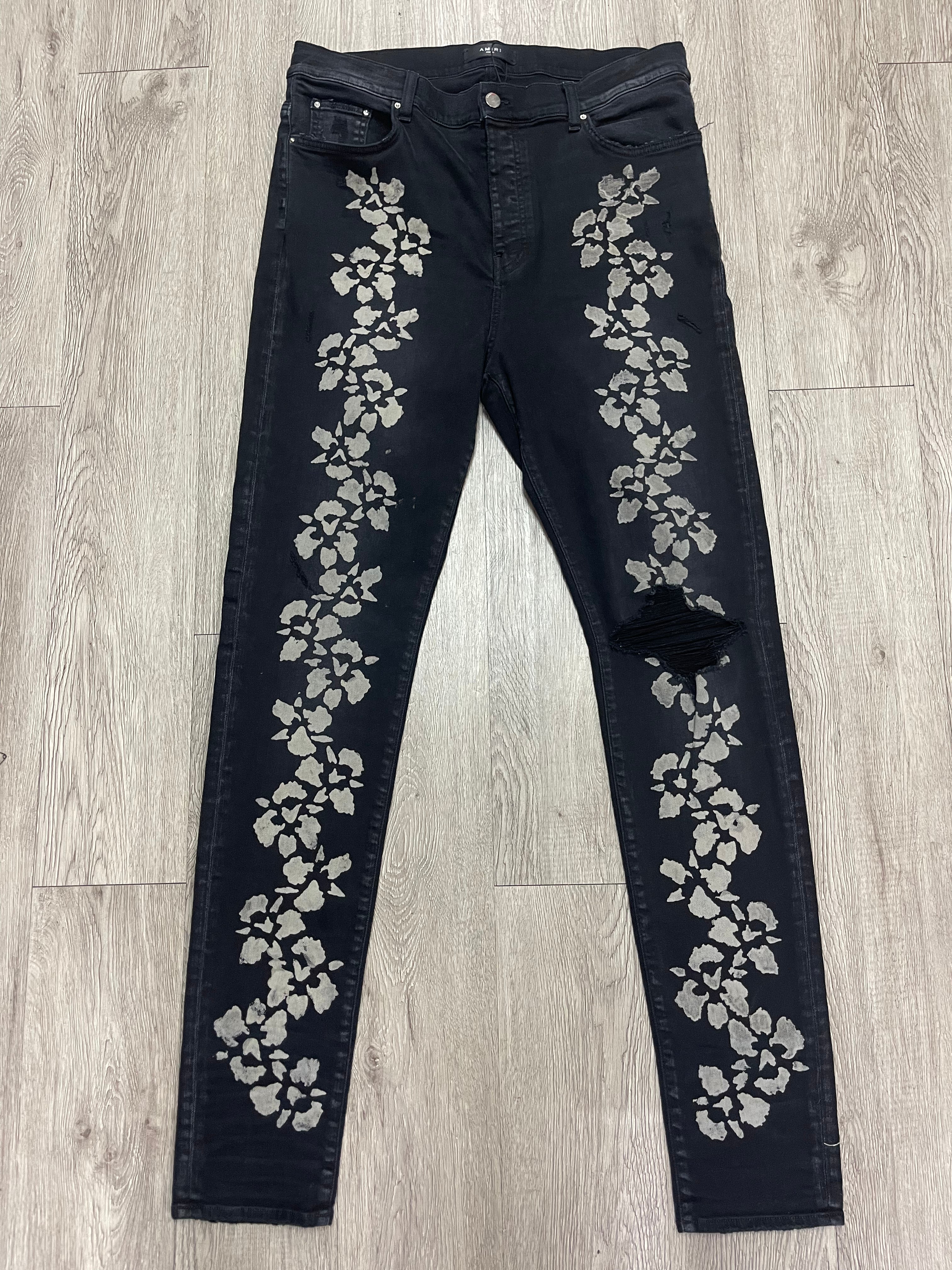 Amiri Black Hibiscus All Over Jeans