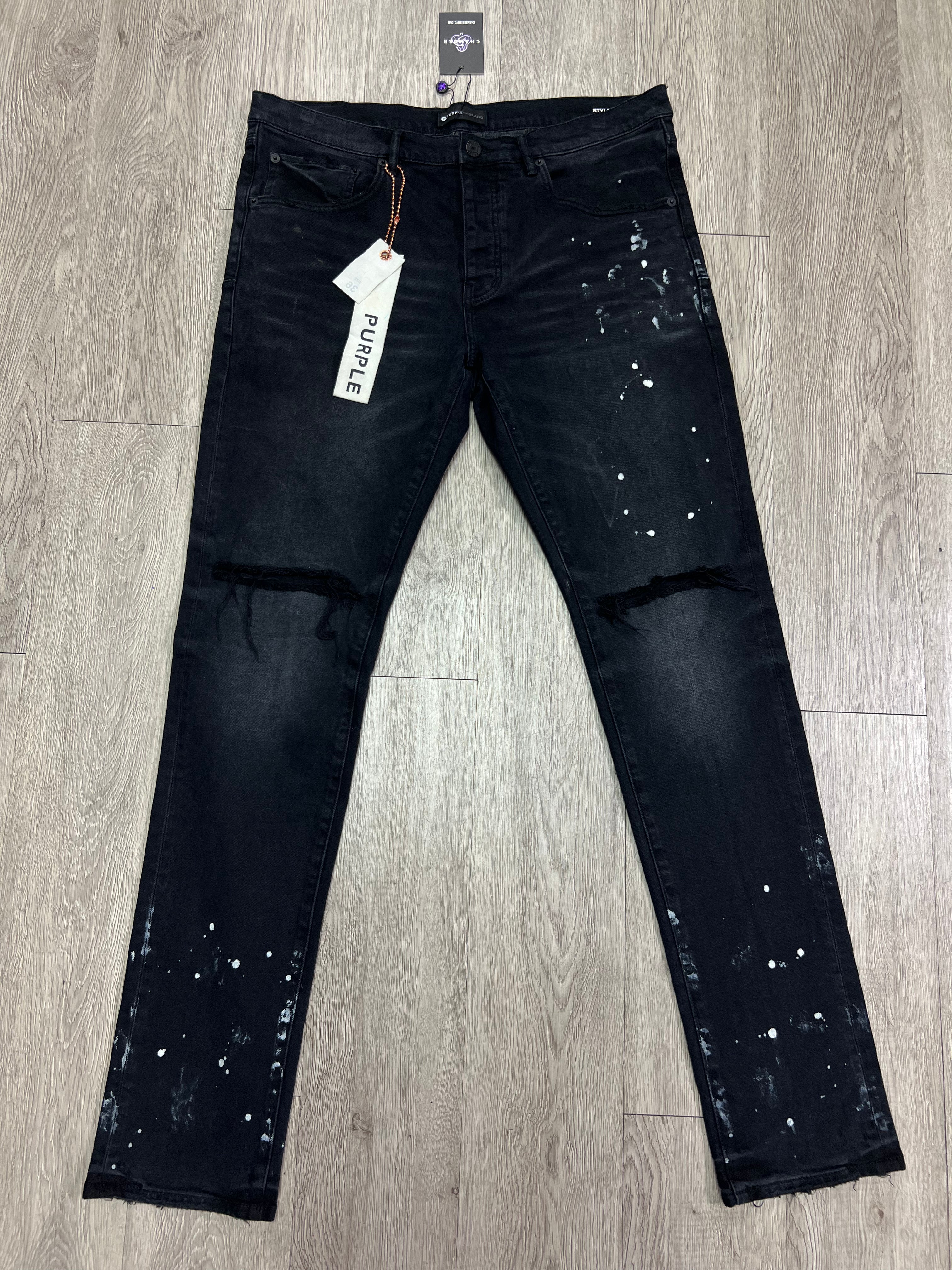 Purple Brand Black Wash White Splatter Jeans