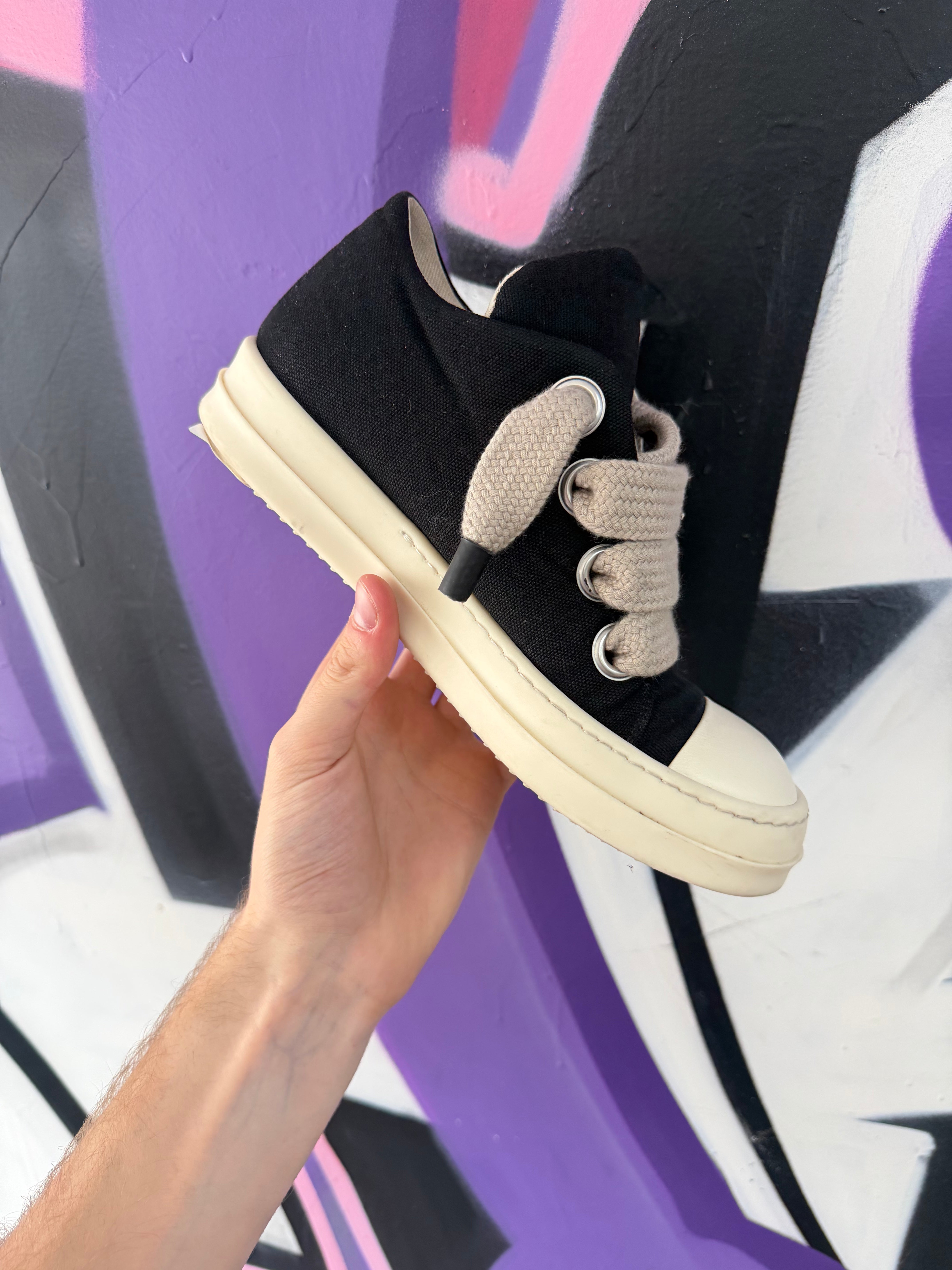 Rick Owens Black & Milk 'DRKSHDW' Padded Jumbo Lace Low Sneakers