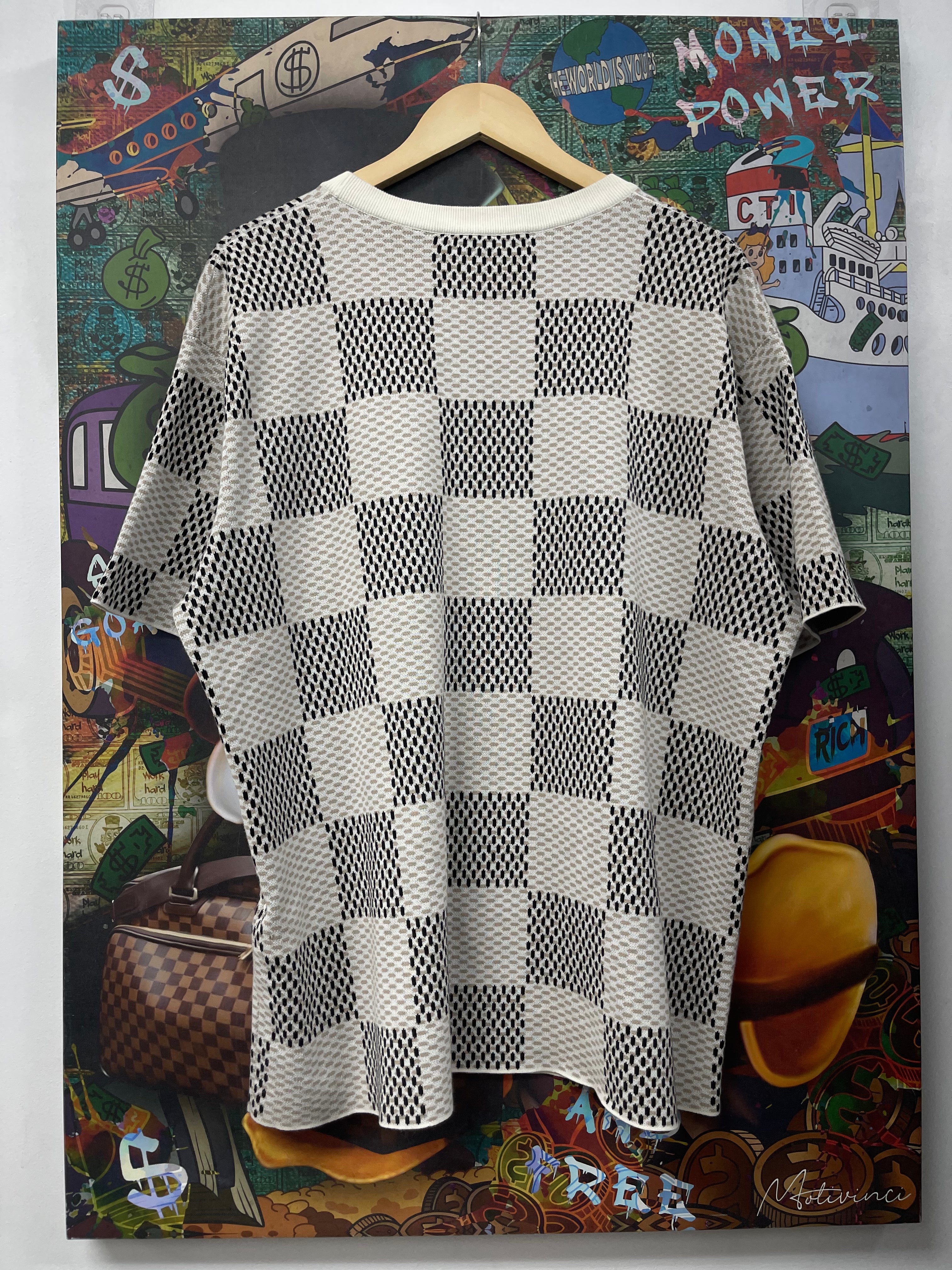 Louis Vuitton Beige Black Marque Damier Knit Tee