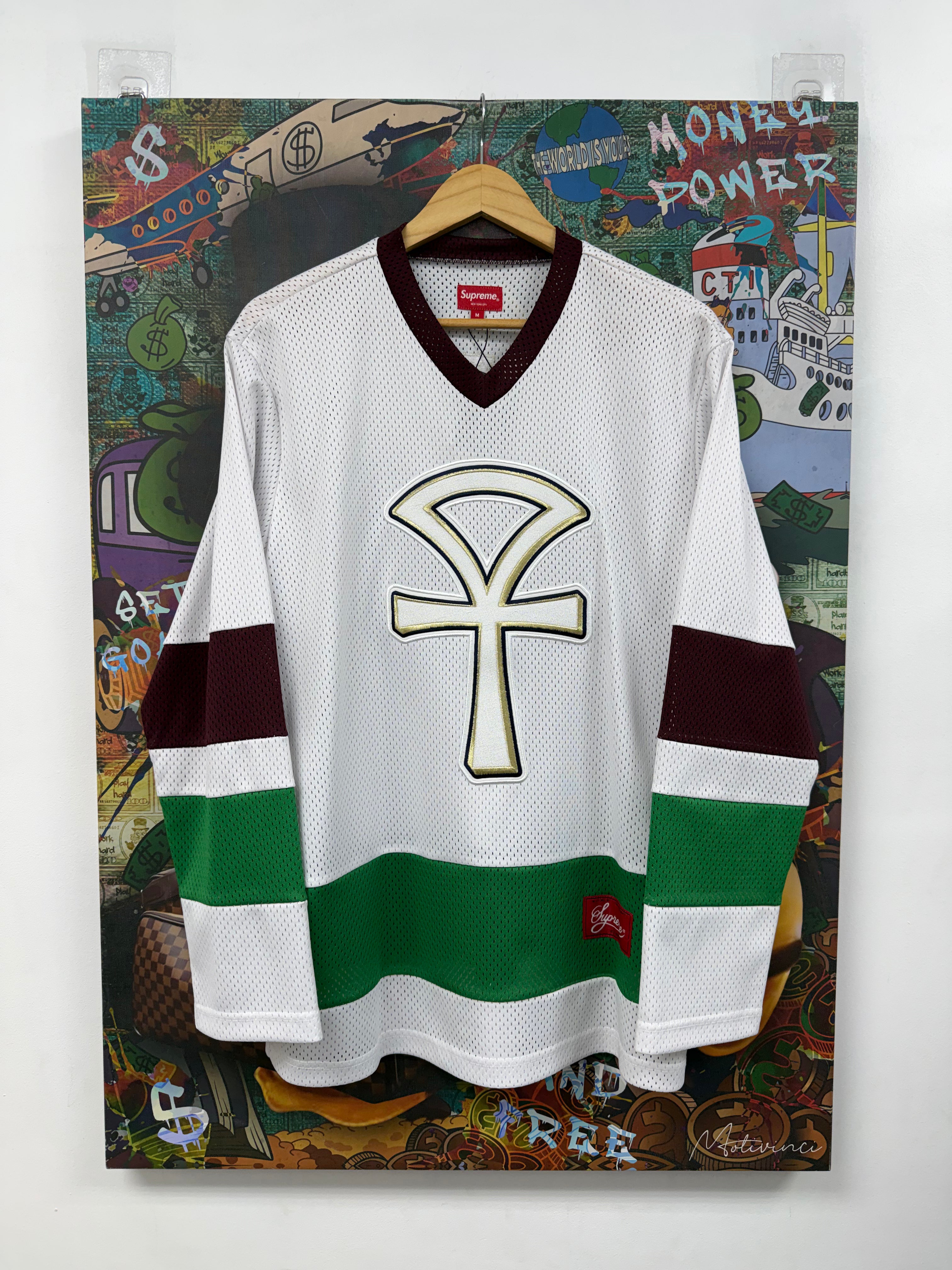 Supreme White Maroon Green Ankh Jersey
