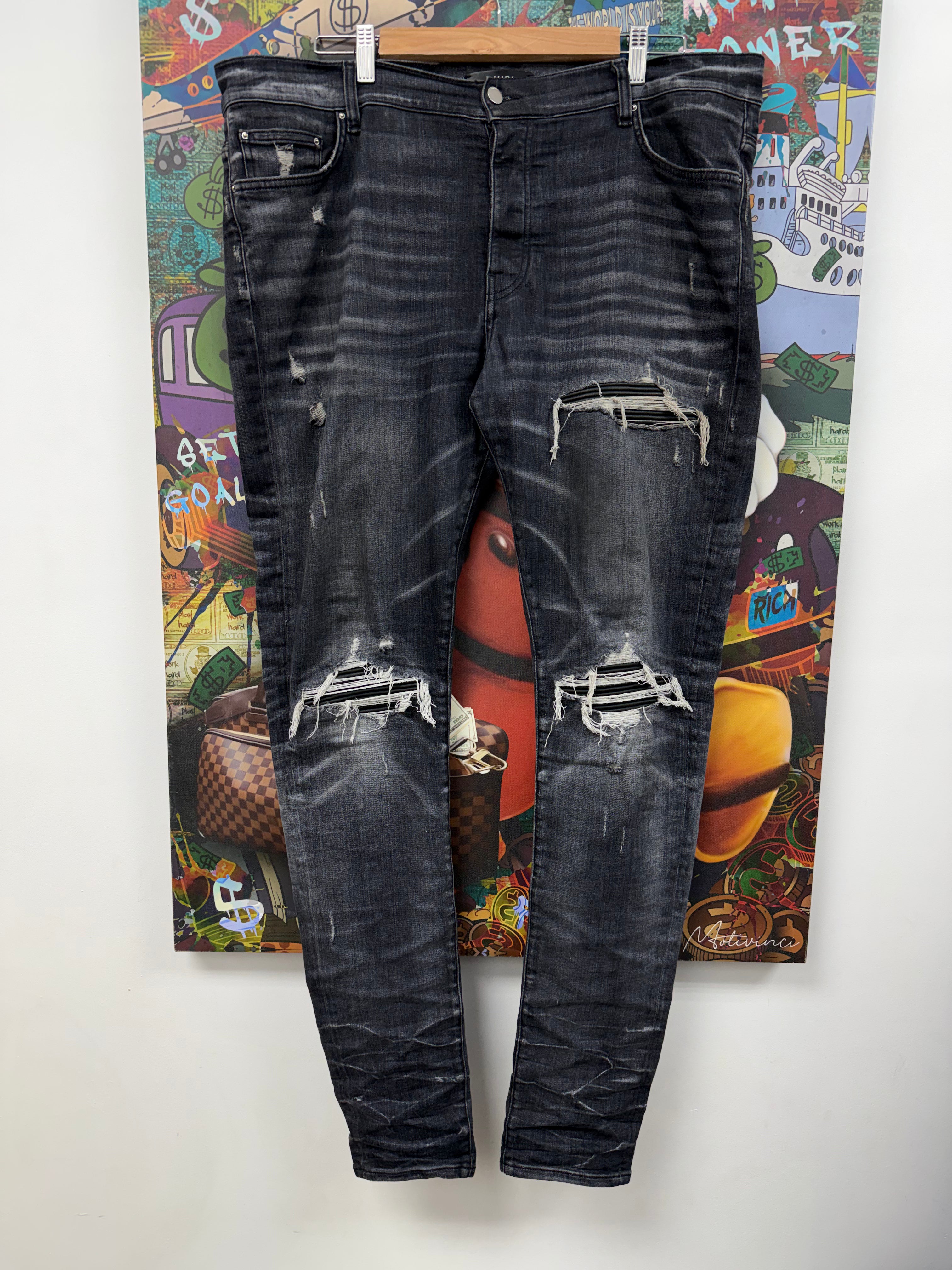 Amiri MX1 Grey Black Patch Jeans