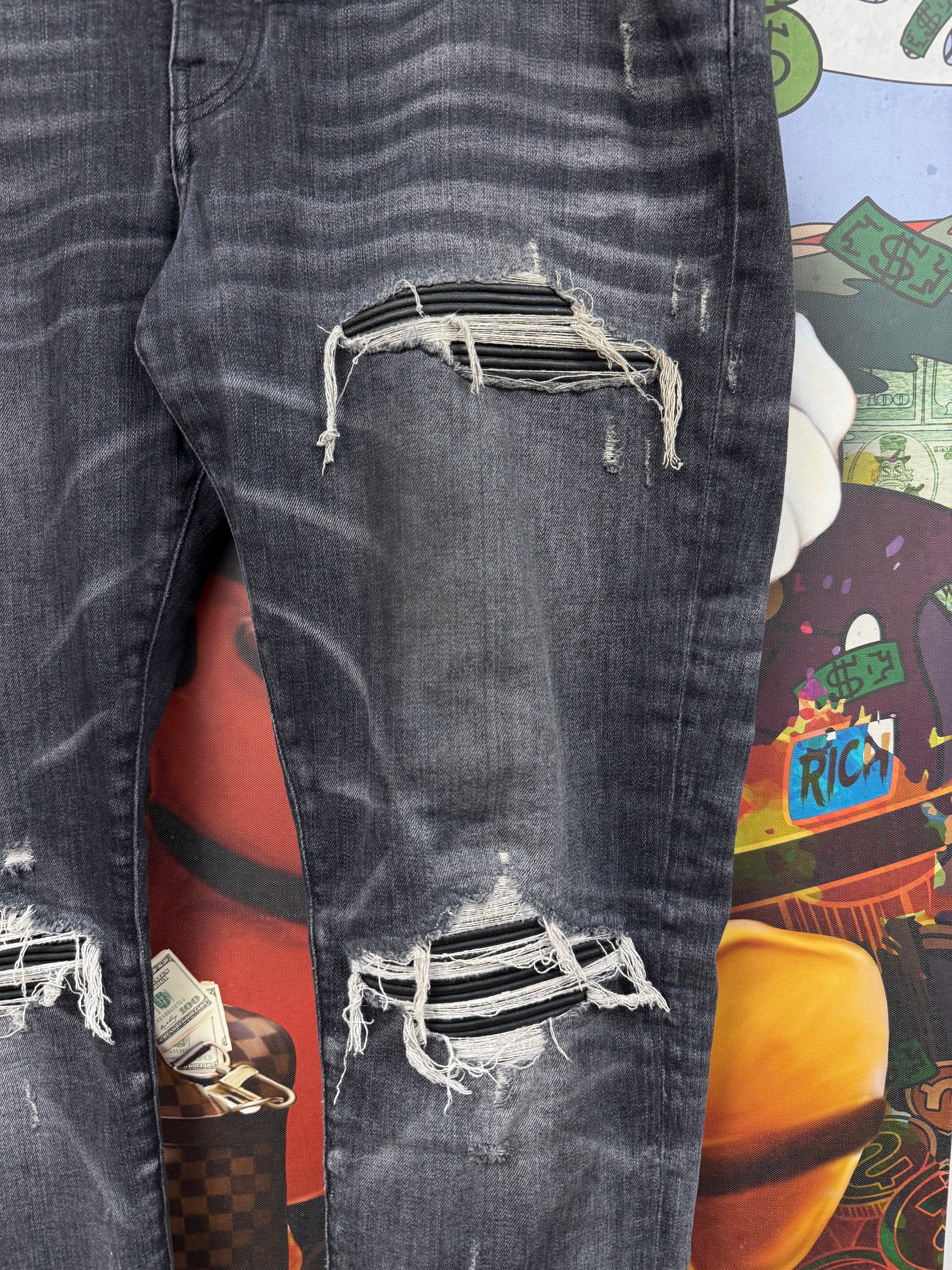 Amiri MX1 Grey Black Patch Jeans