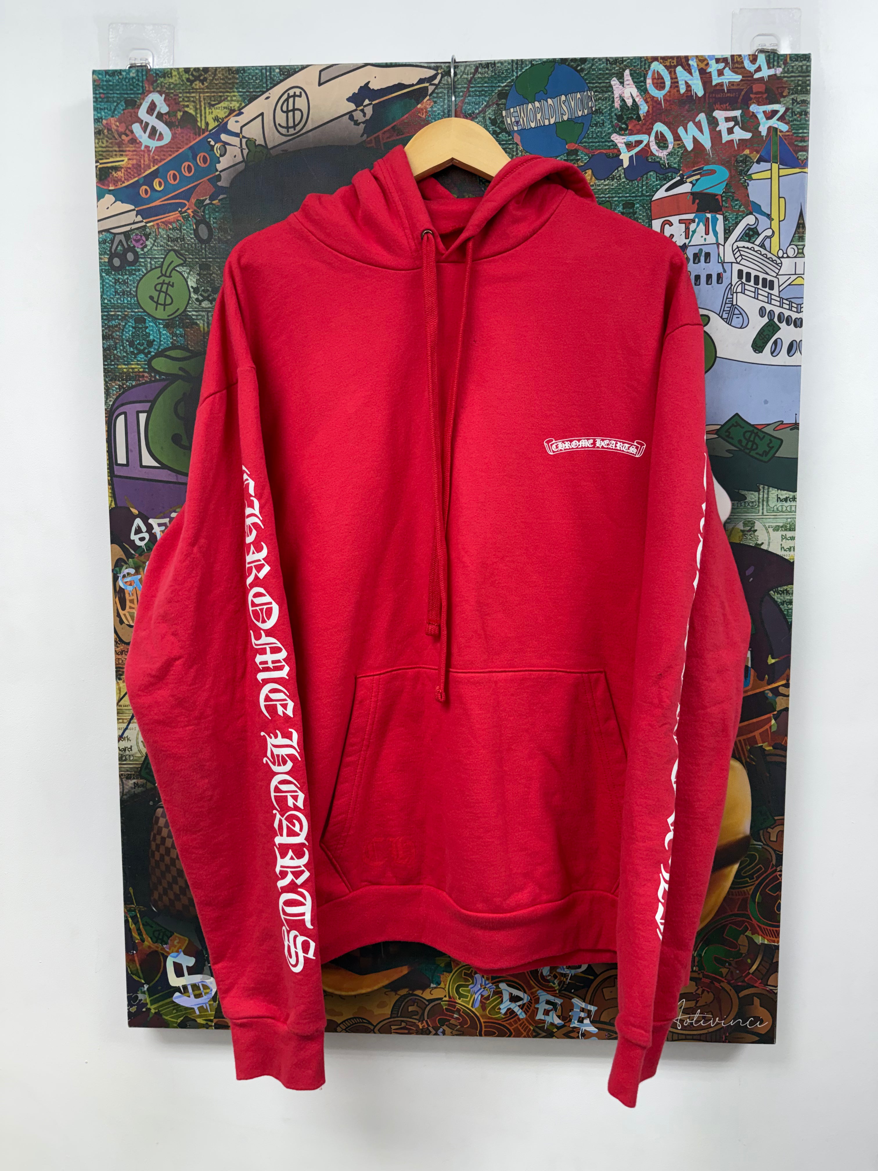Chrome Hearts Red Scroll Logo Hoodie