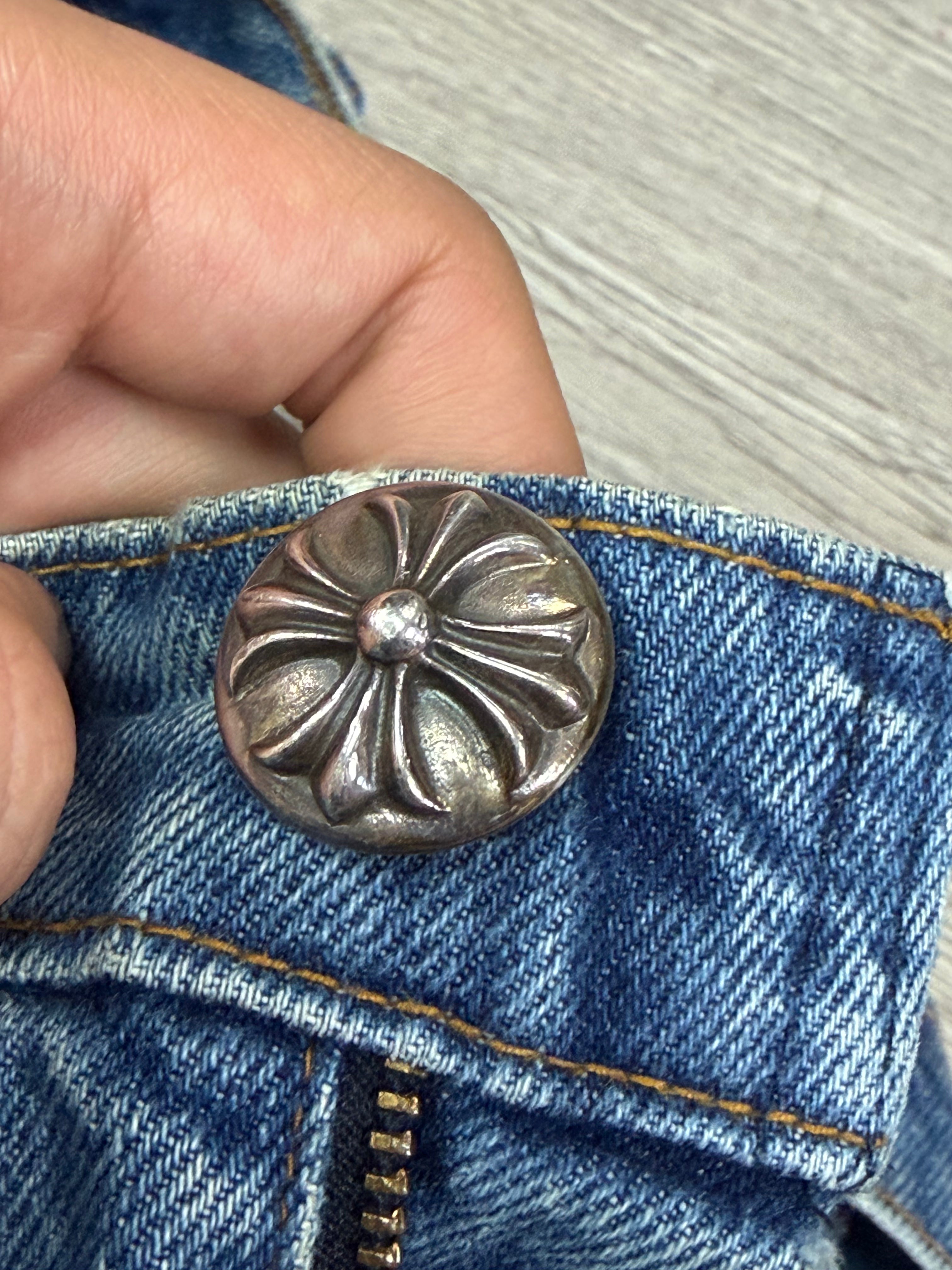 Chrome Hearts Light Wash 517 Black Patch Jeans