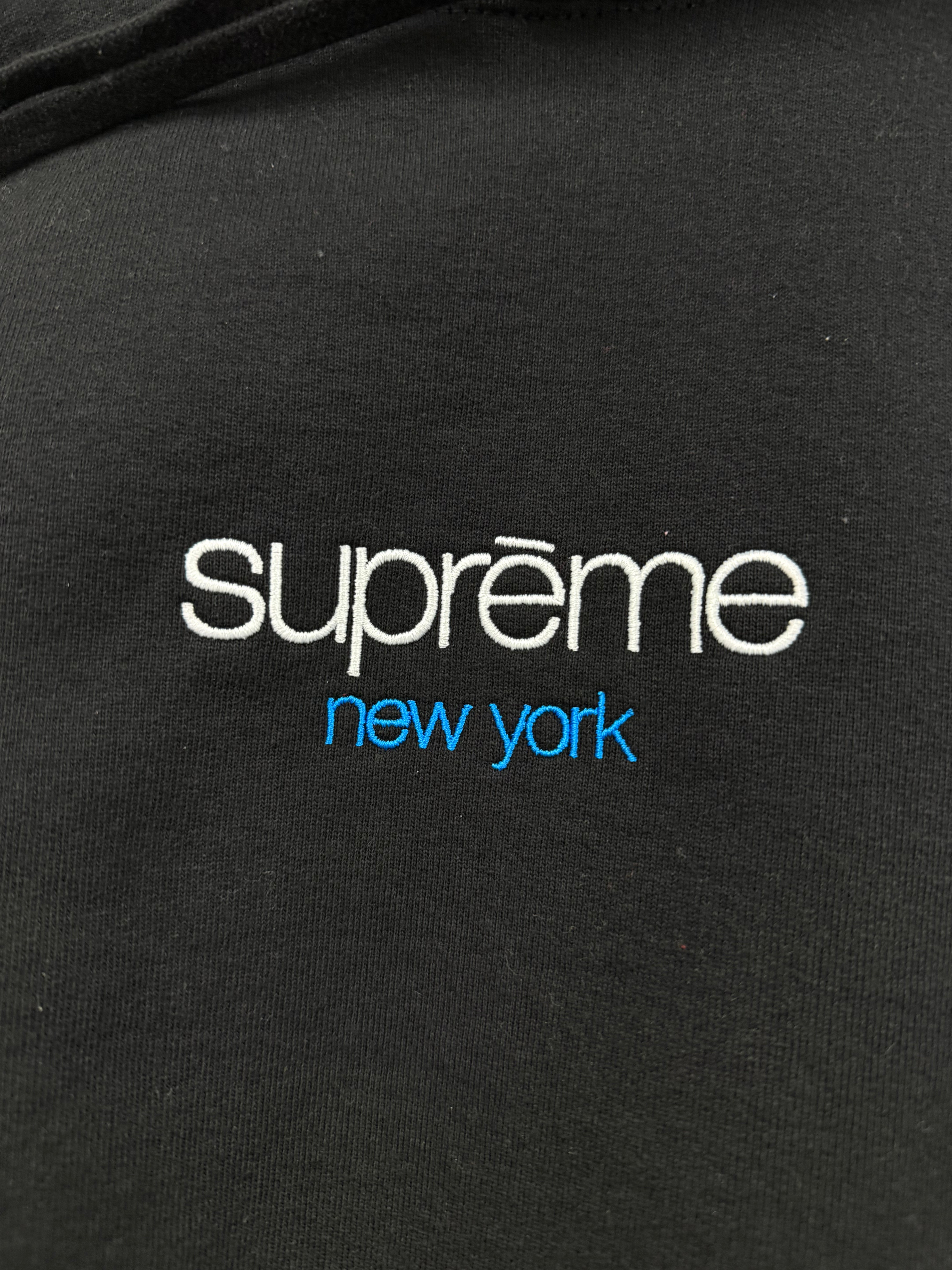 Supreme Black White Blue Classic Logo Hoodie