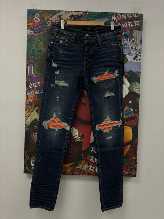 Amiri Jeans MX1 Navy Wash Orange Patch