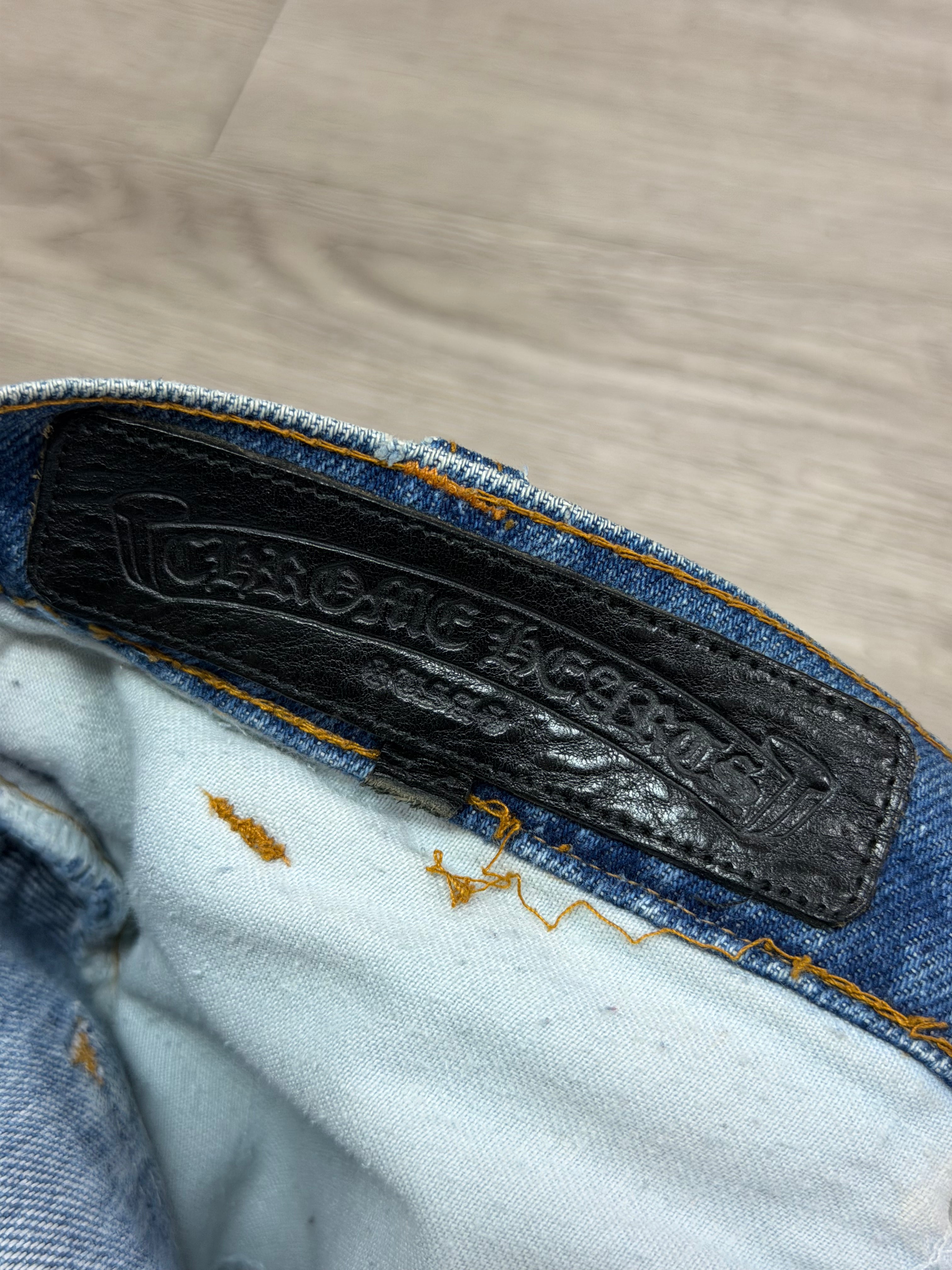 Chrome Hearts Light Wash 517 Black Patch Jeans