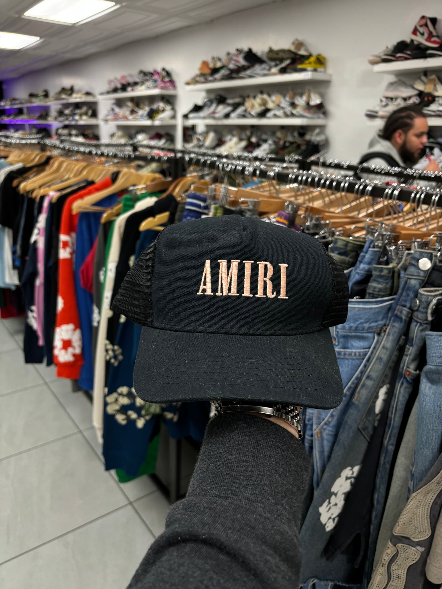 Amiri Core Logo Trucker Black Pink Used OSFM