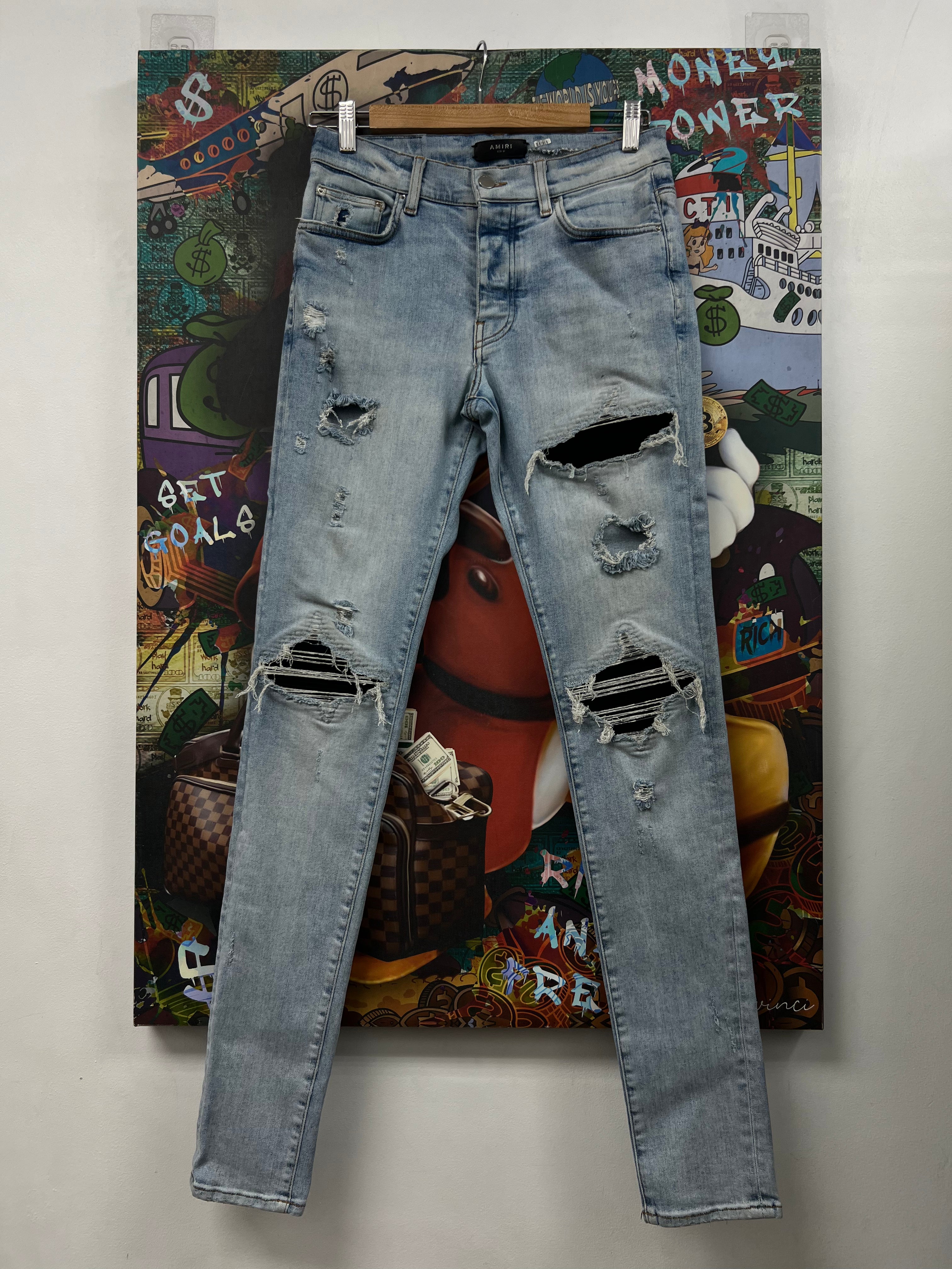 Amiri MX1 Light Wash Black Suede Jeans