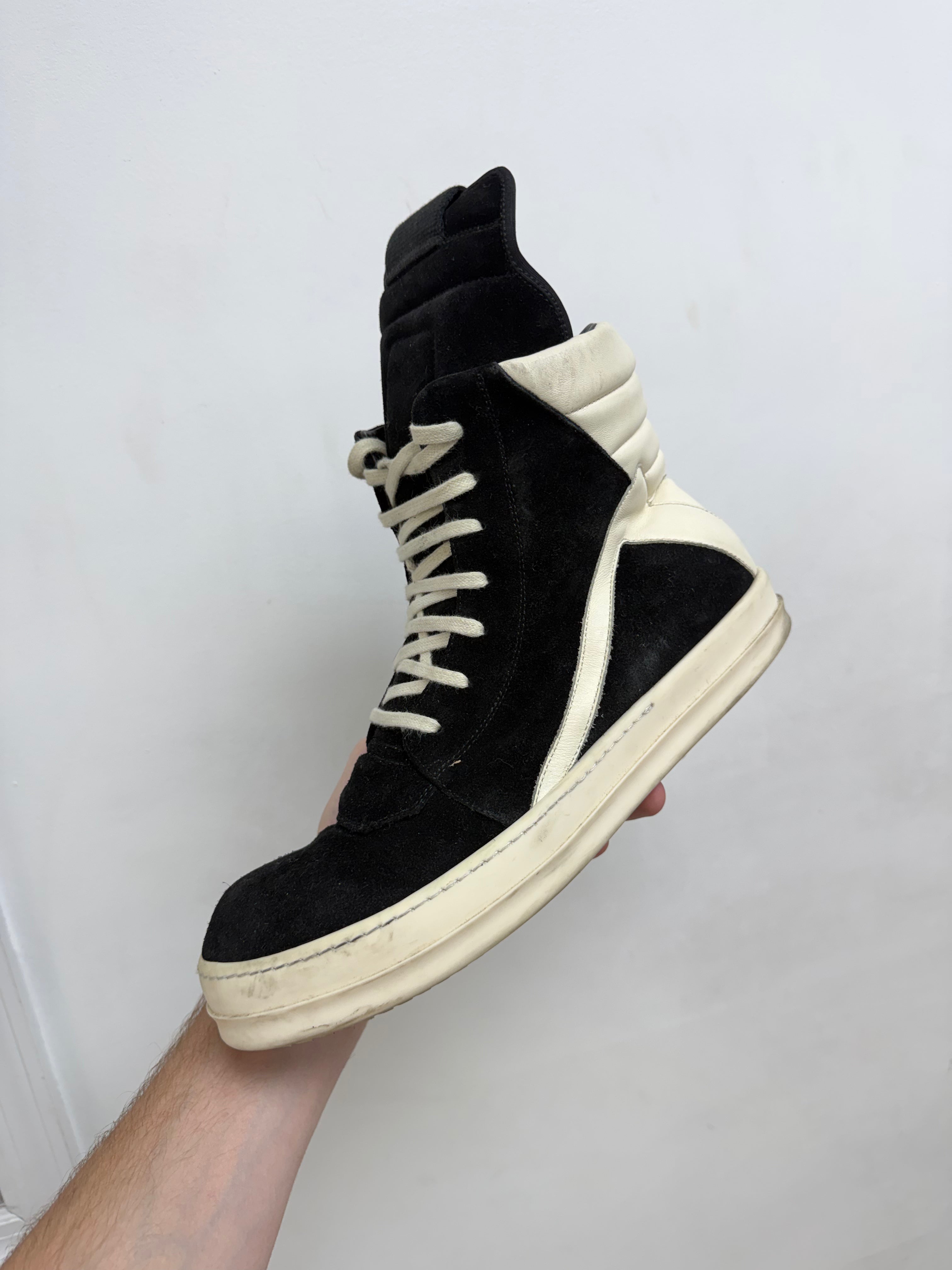 Rick Owens Black Suede Geobasket Sneakers