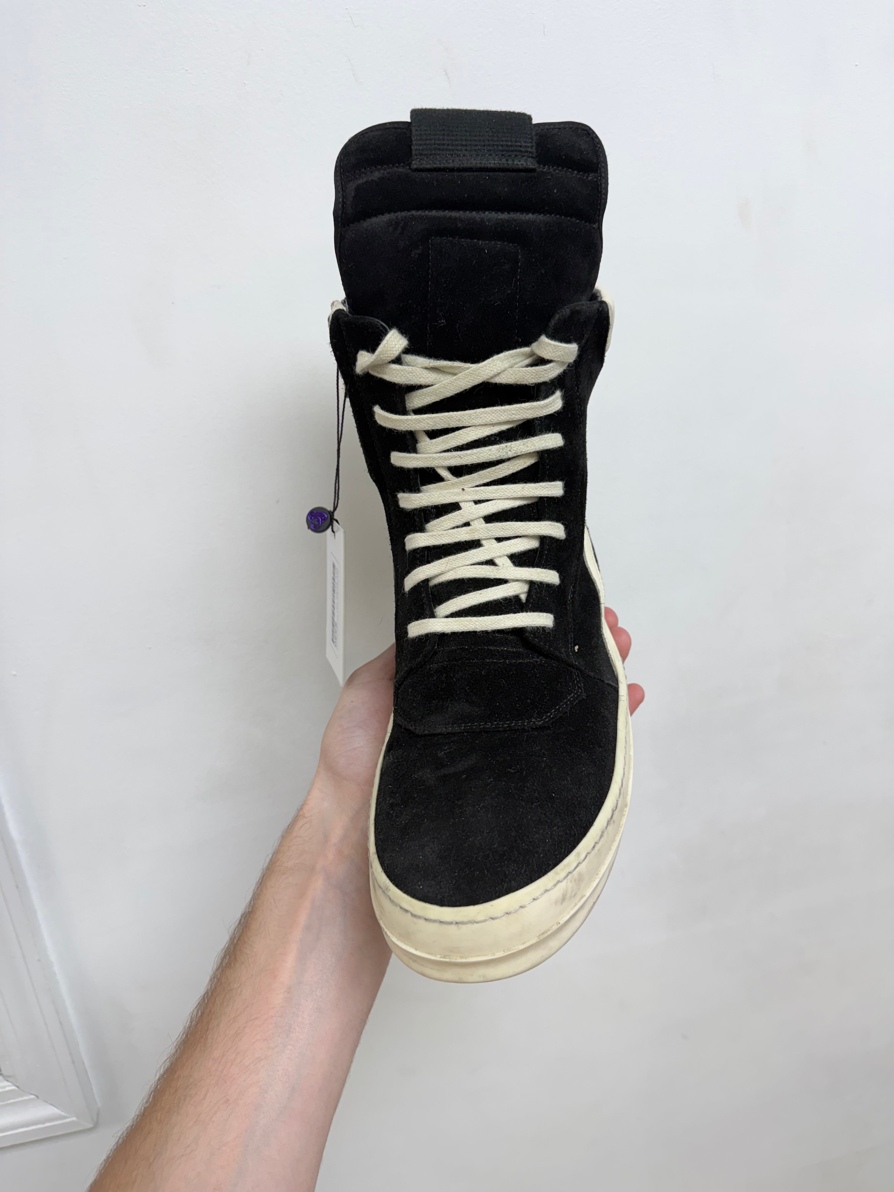 Rick Owens Black Suede Geobasket Sneakers