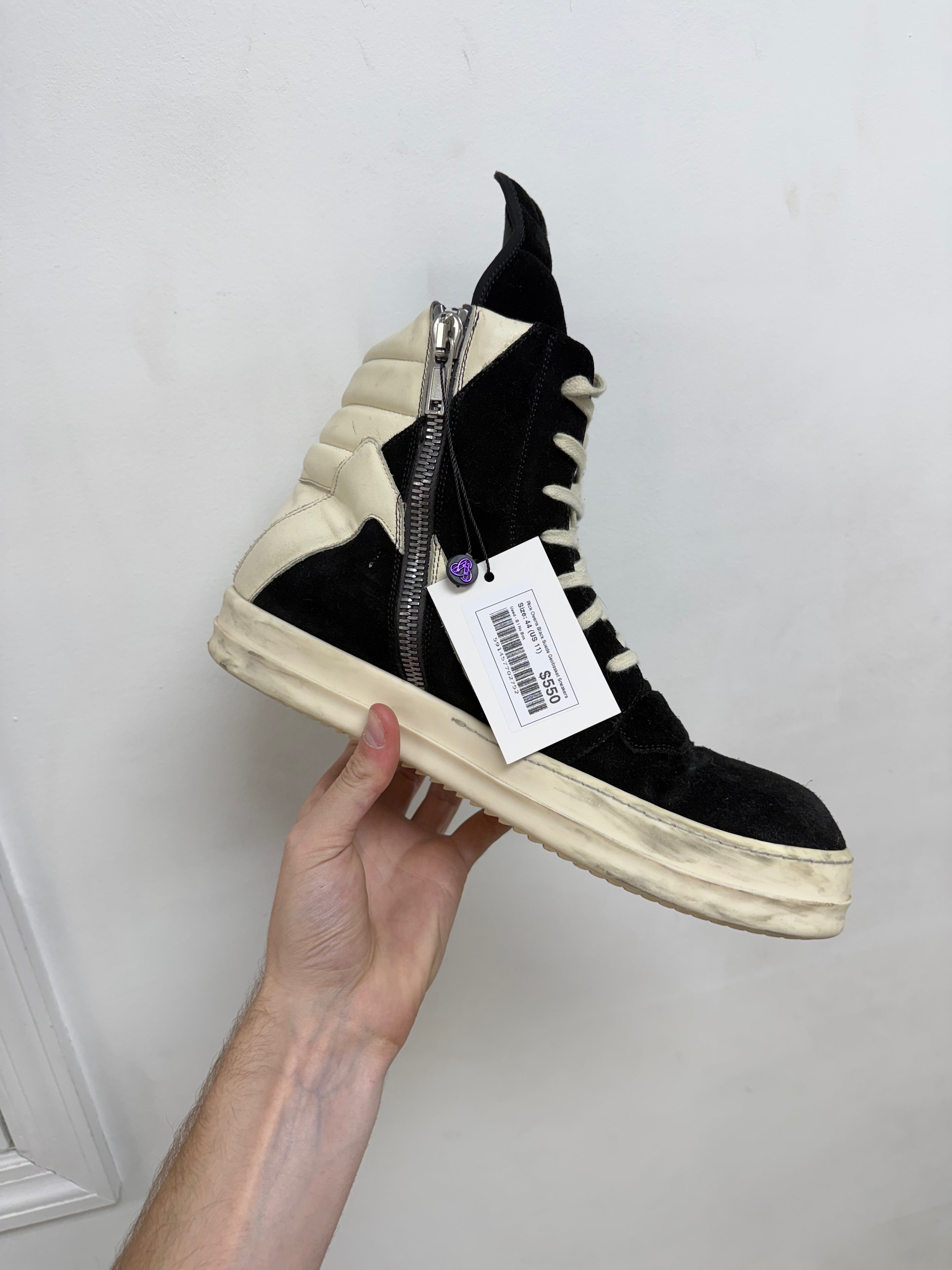 Rick Owens Black Suede Geobasket Sneakers