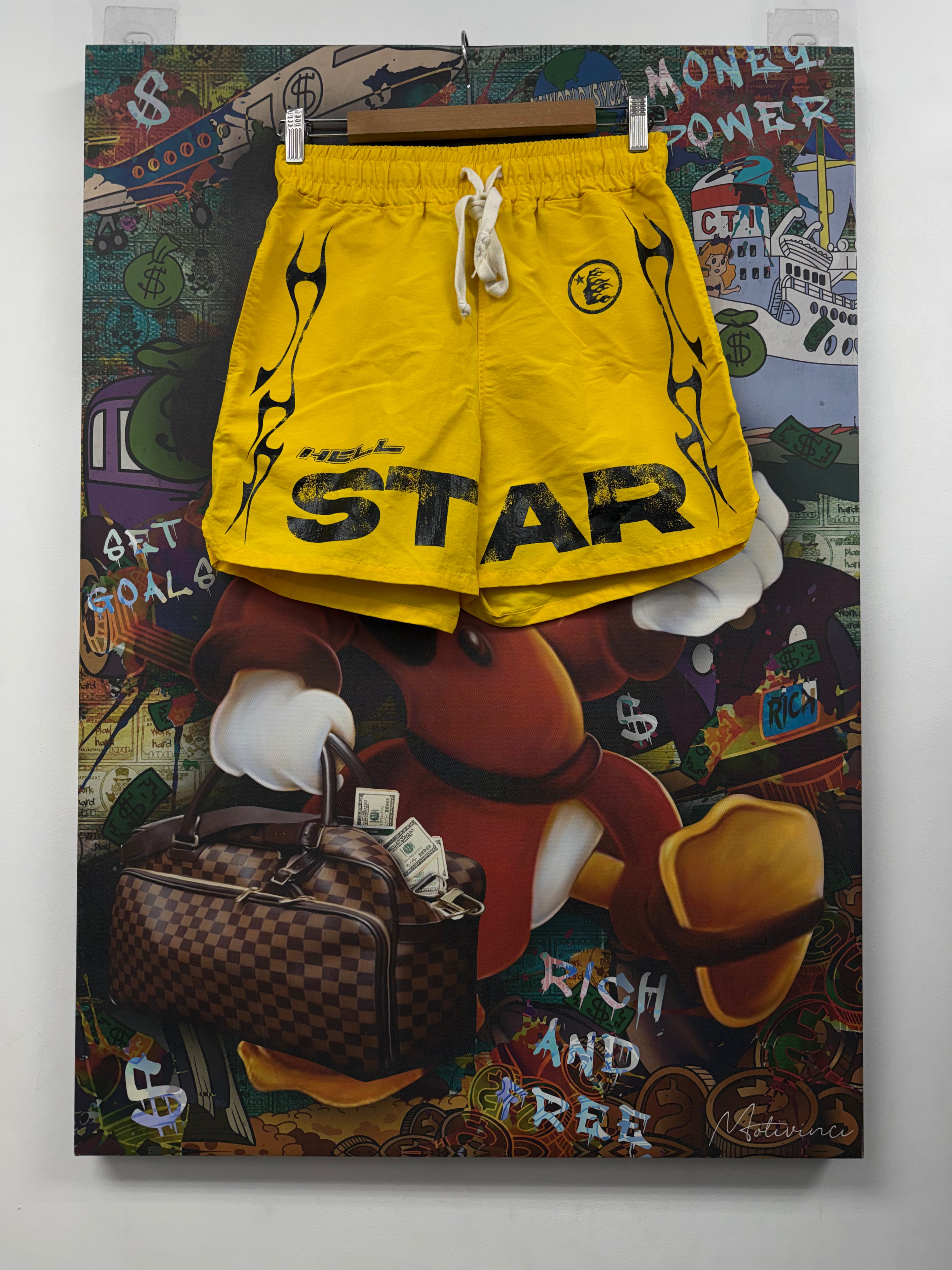 Hellstar Yellow Nylon Flames Shorts