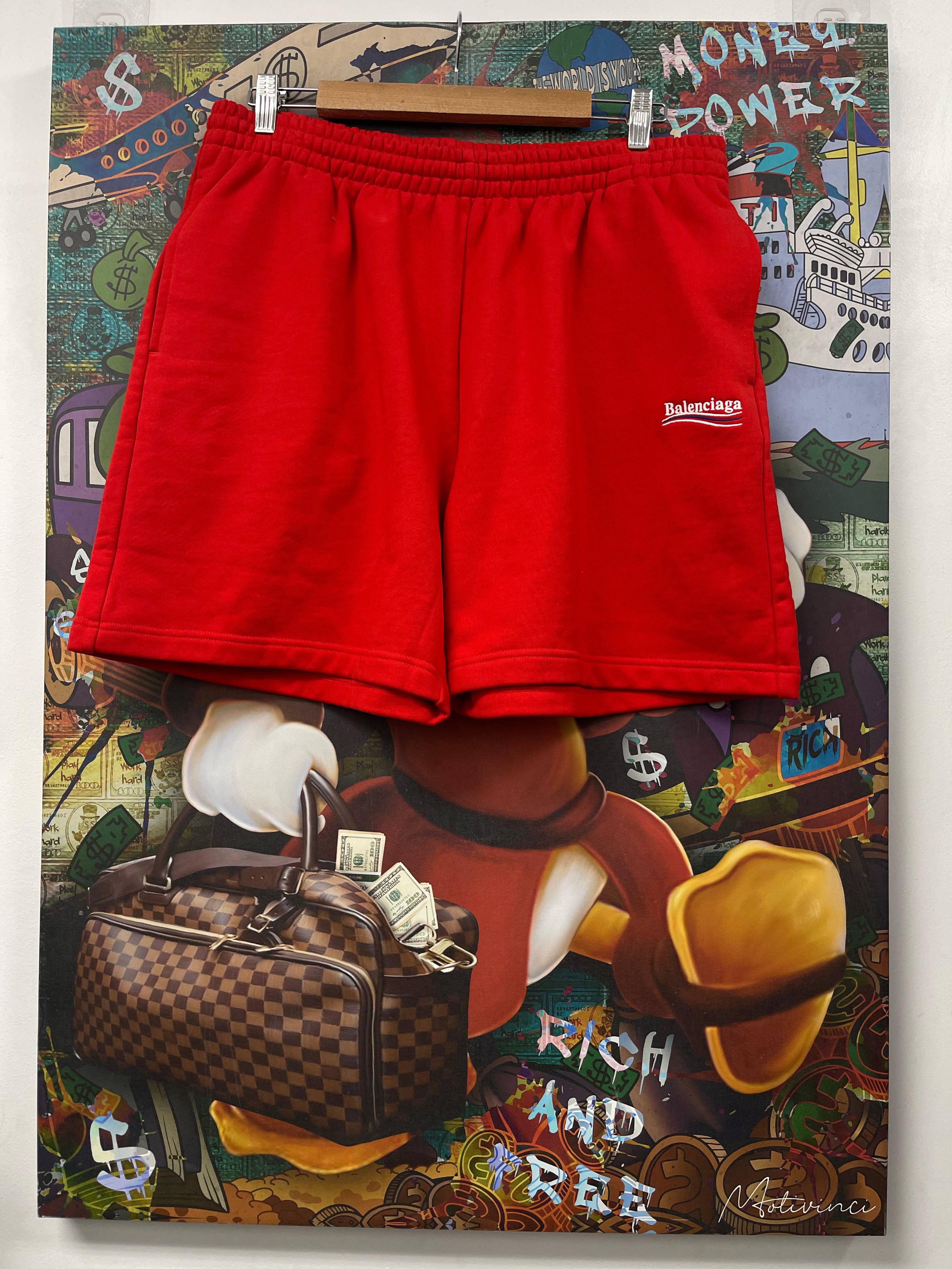 Balenciaga Red Campaign Logo Sweat Shorts