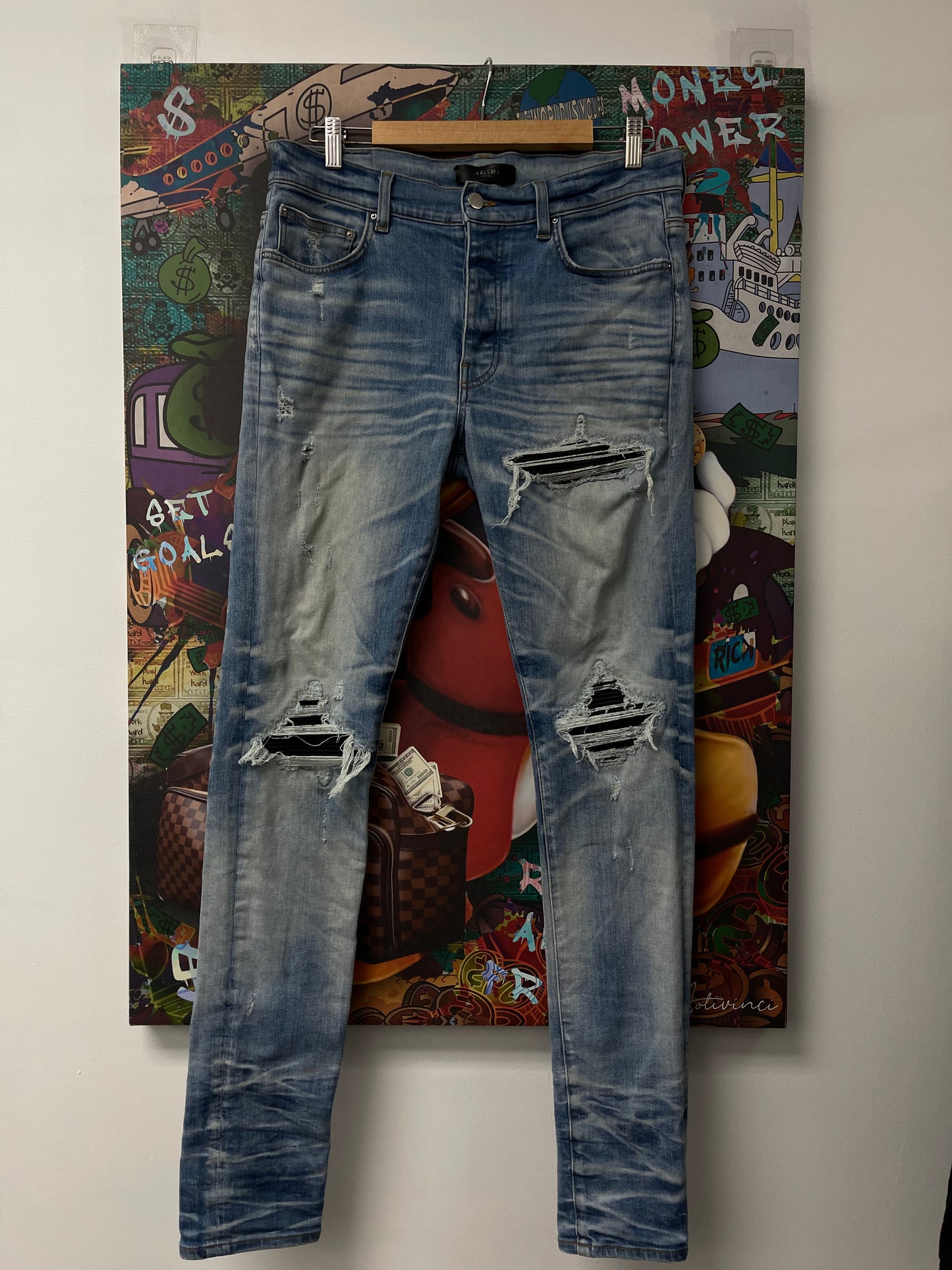 Amiri MX1 Light Wash Black Patch  Used 34