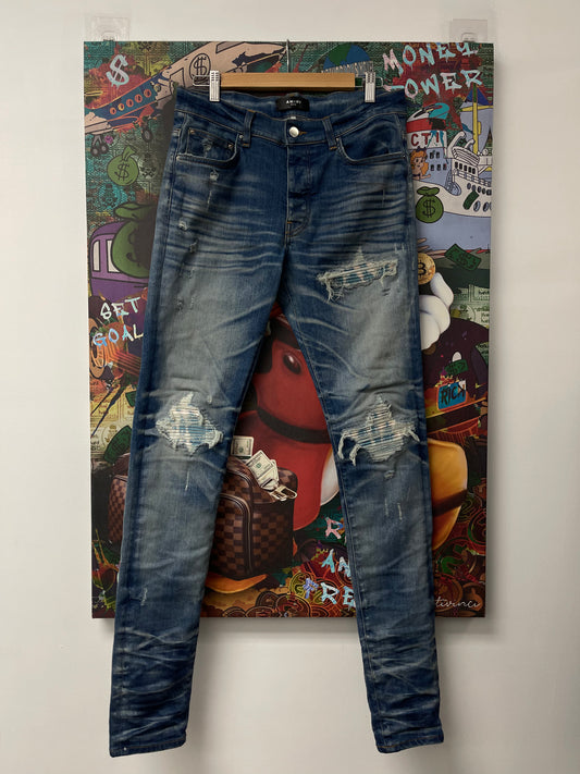 Amiri Light Wash Blue Marble Patch  Used 32