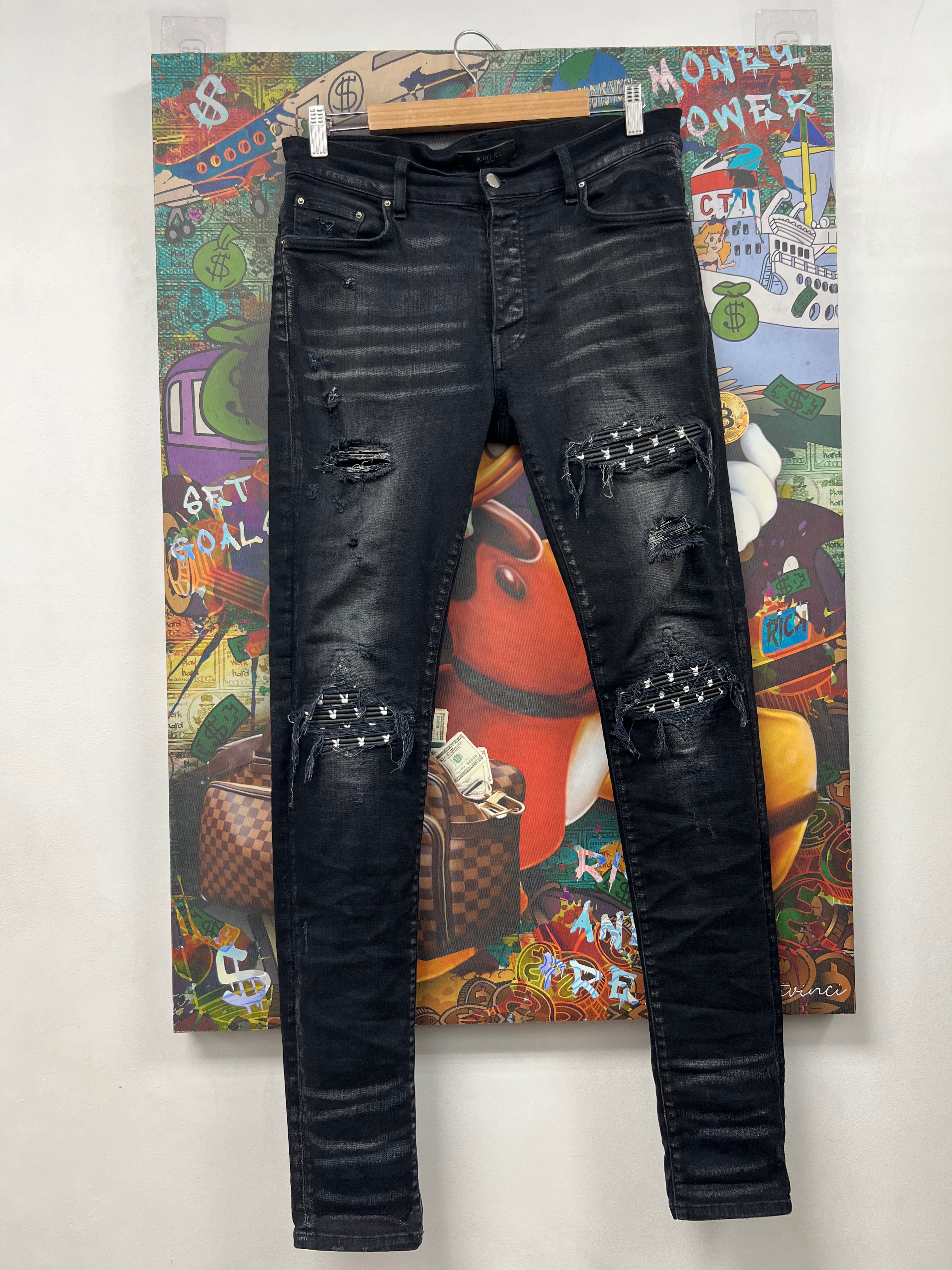 Amiri MX1 Black Wash Playboy Patch Jeans