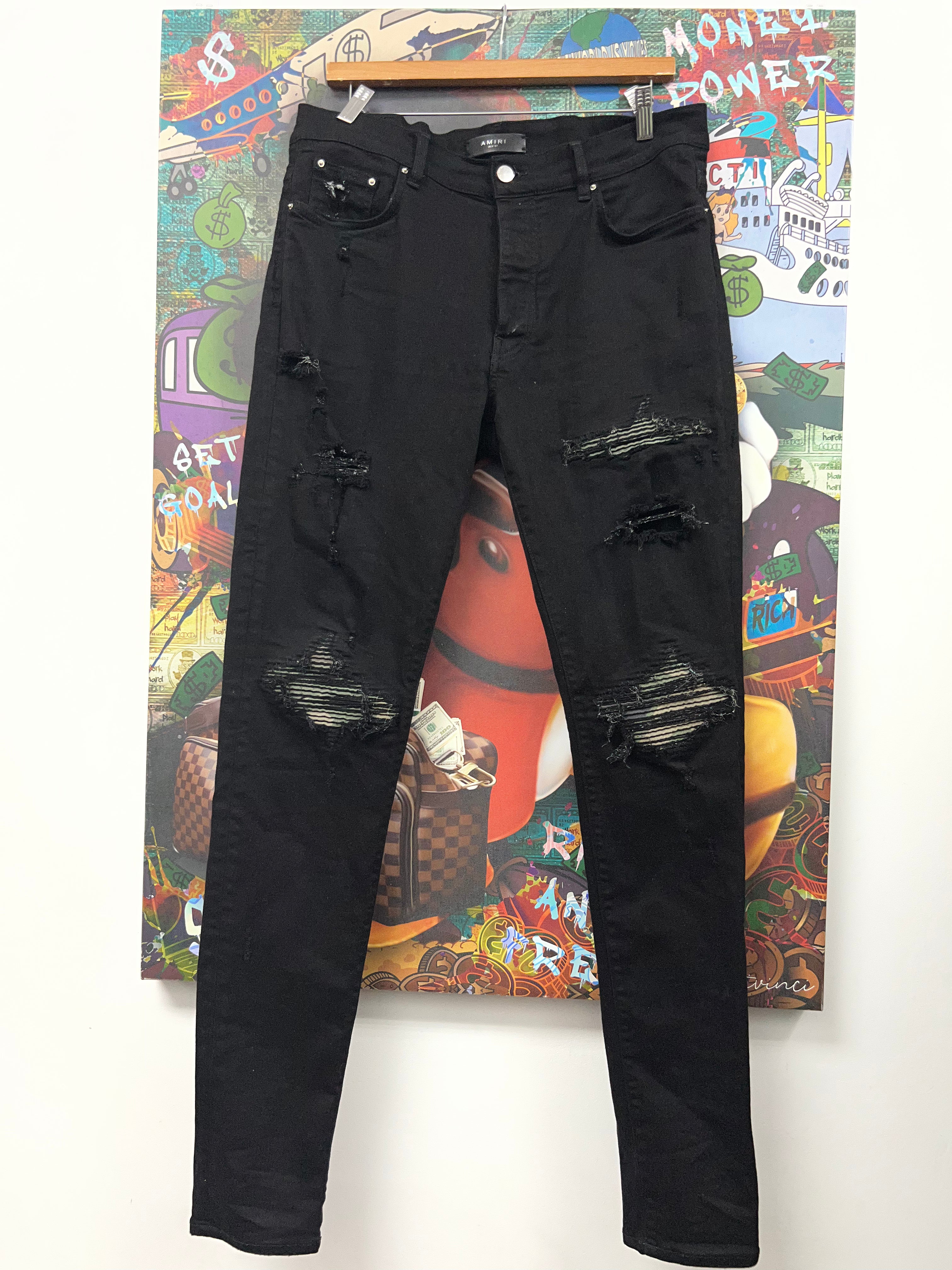 Amiri MX1 Black Camo Patch Jeans