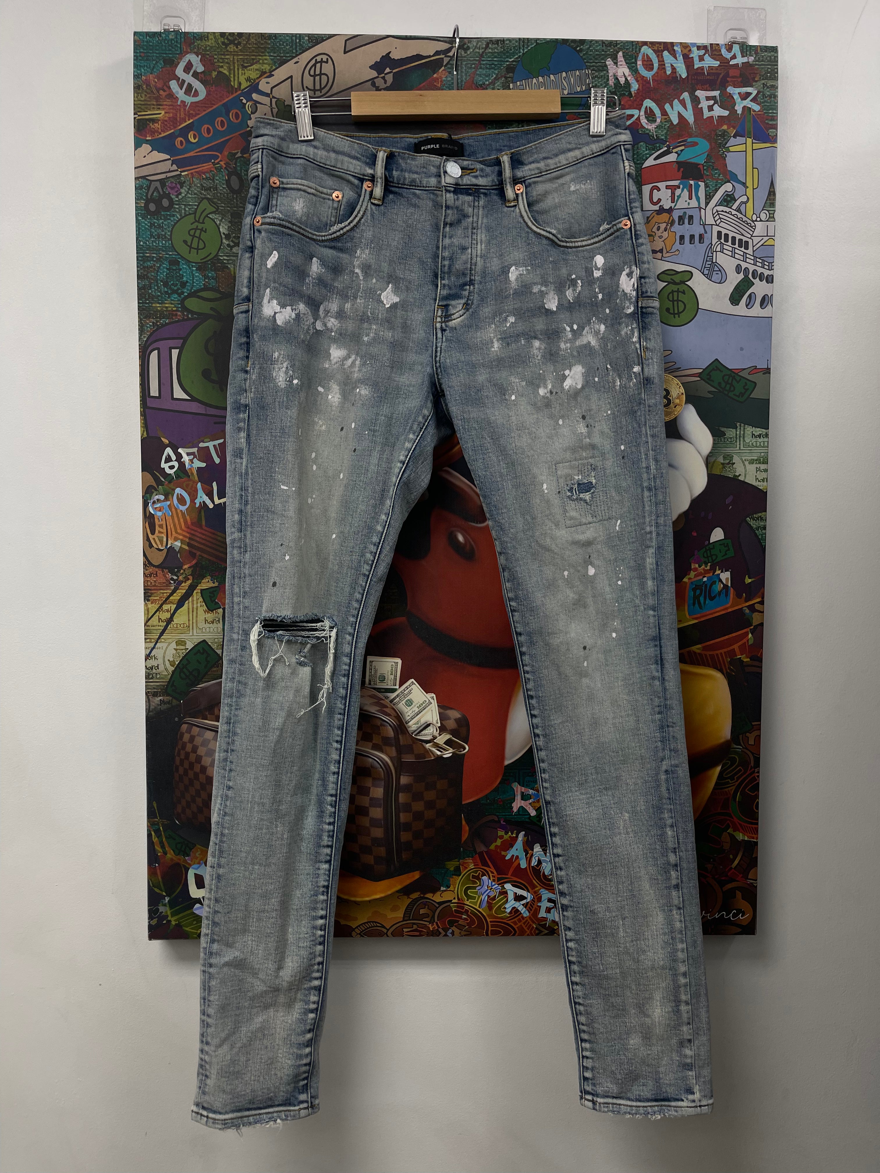 Purple Brand Light Wash Splatter Ripped Jeans