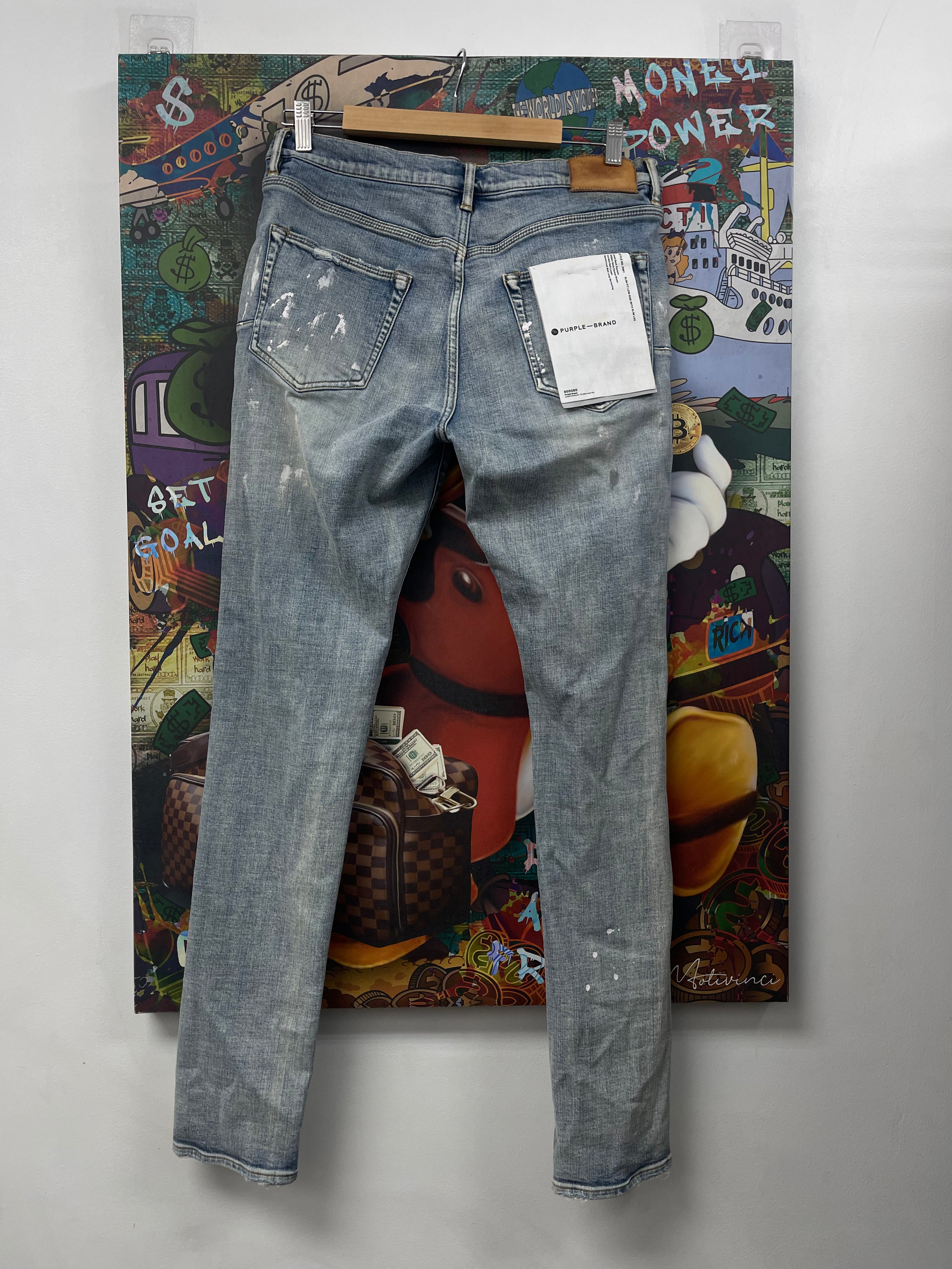 Purple Brand Light Wash Splatter Ripped Jeans