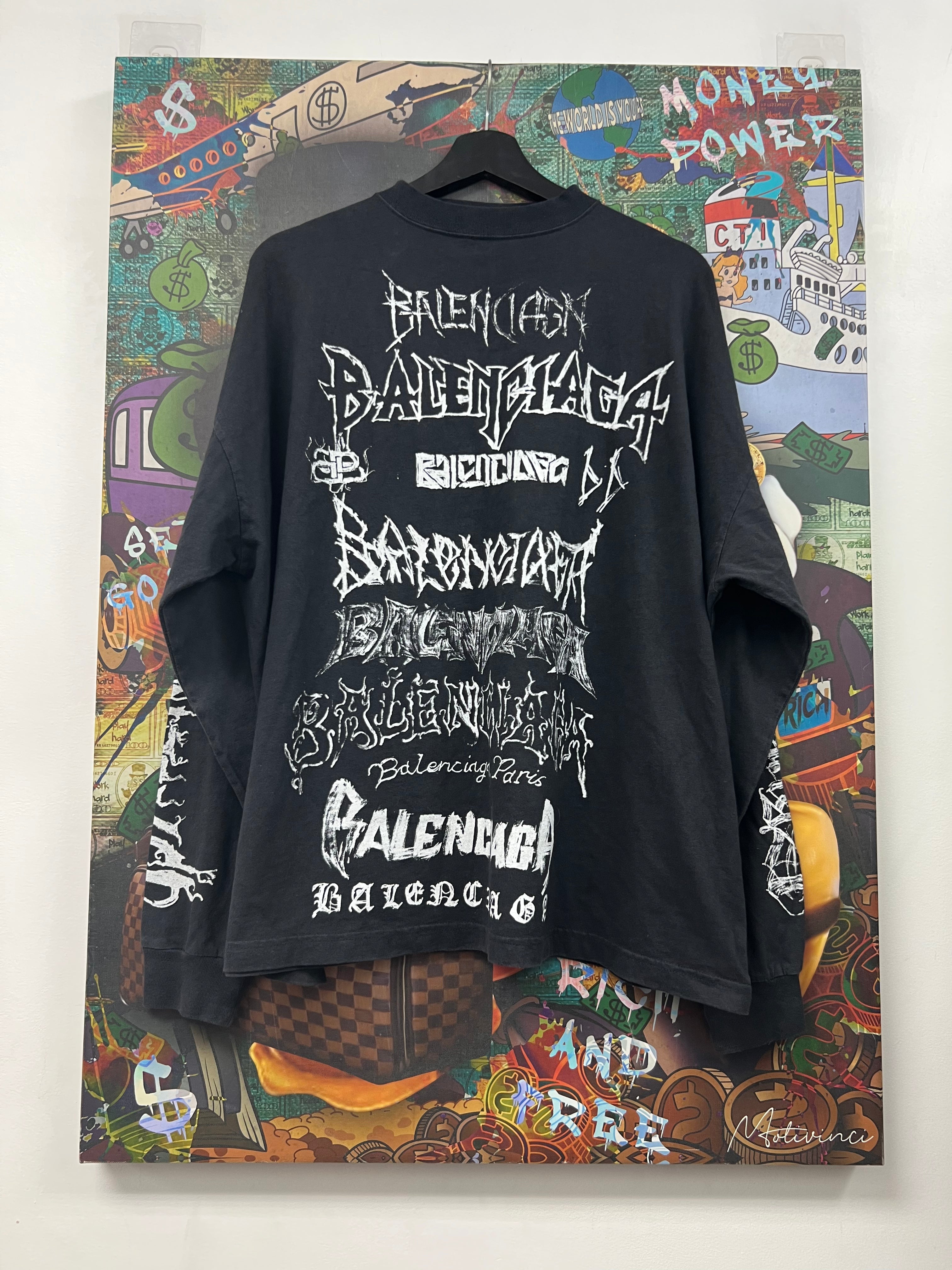 Balenciaga Black Wash White Multi Logo Long Sleeve