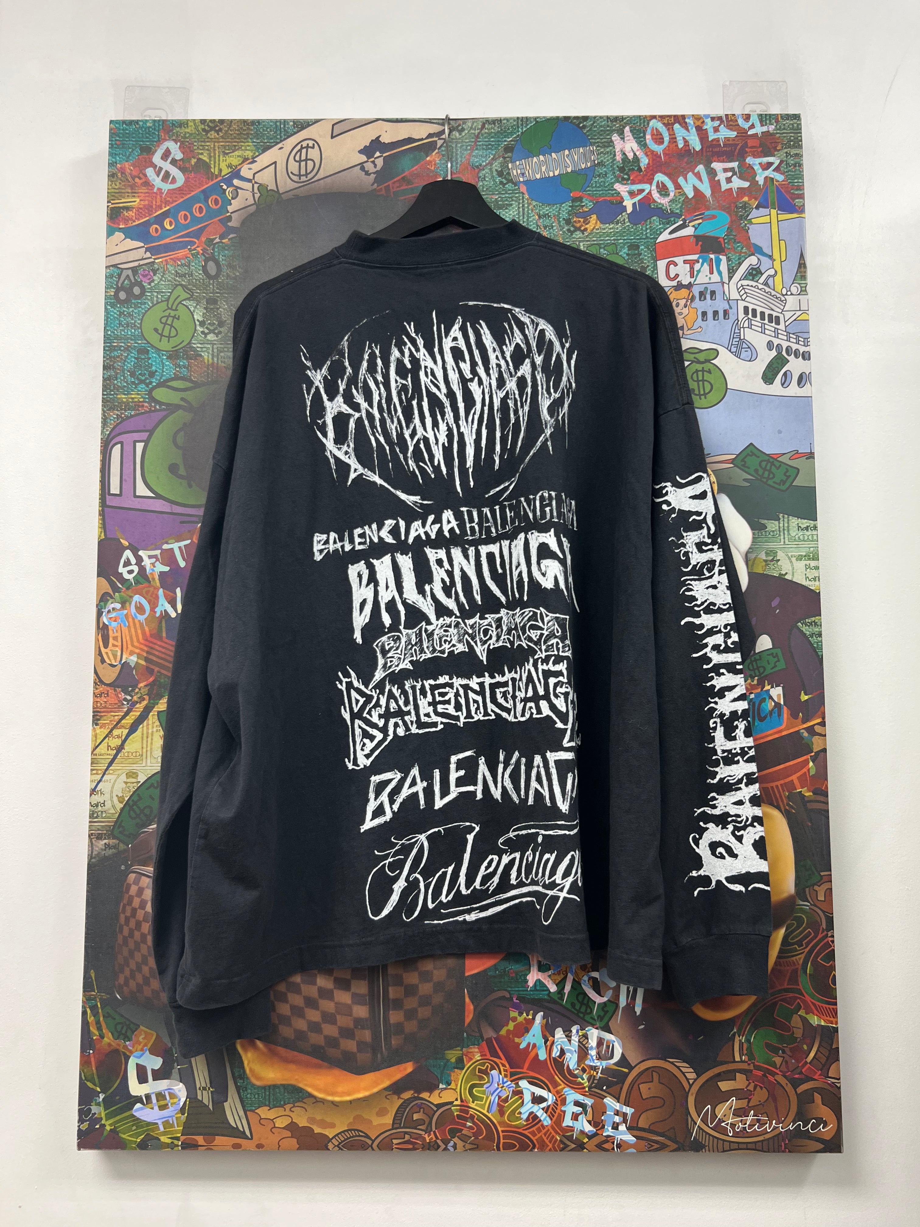 Balenciaga Black Wash White Multi Logo Long Sleeve