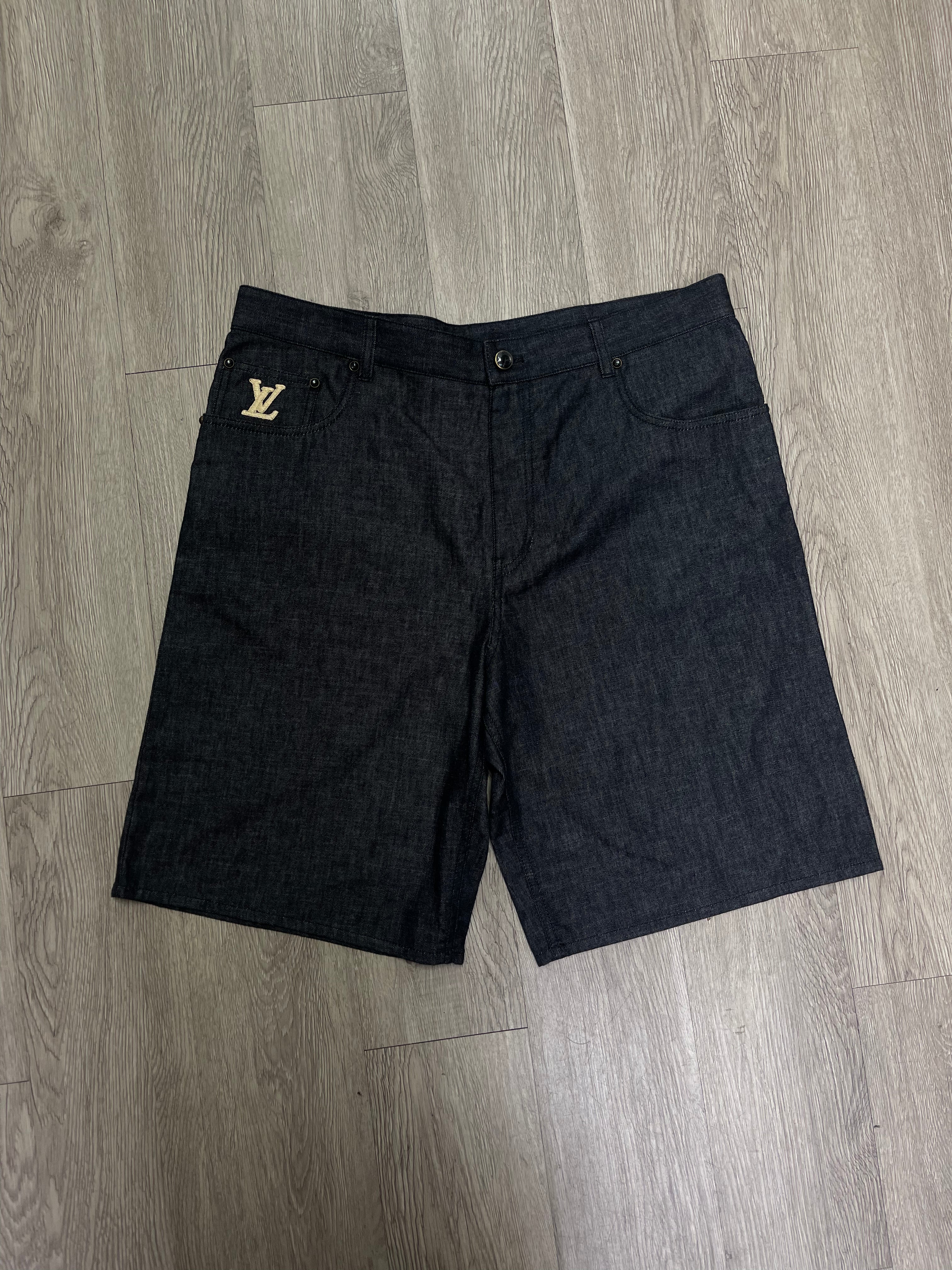 Louis Vuitton Black Wash Embroidered Jean Shorts