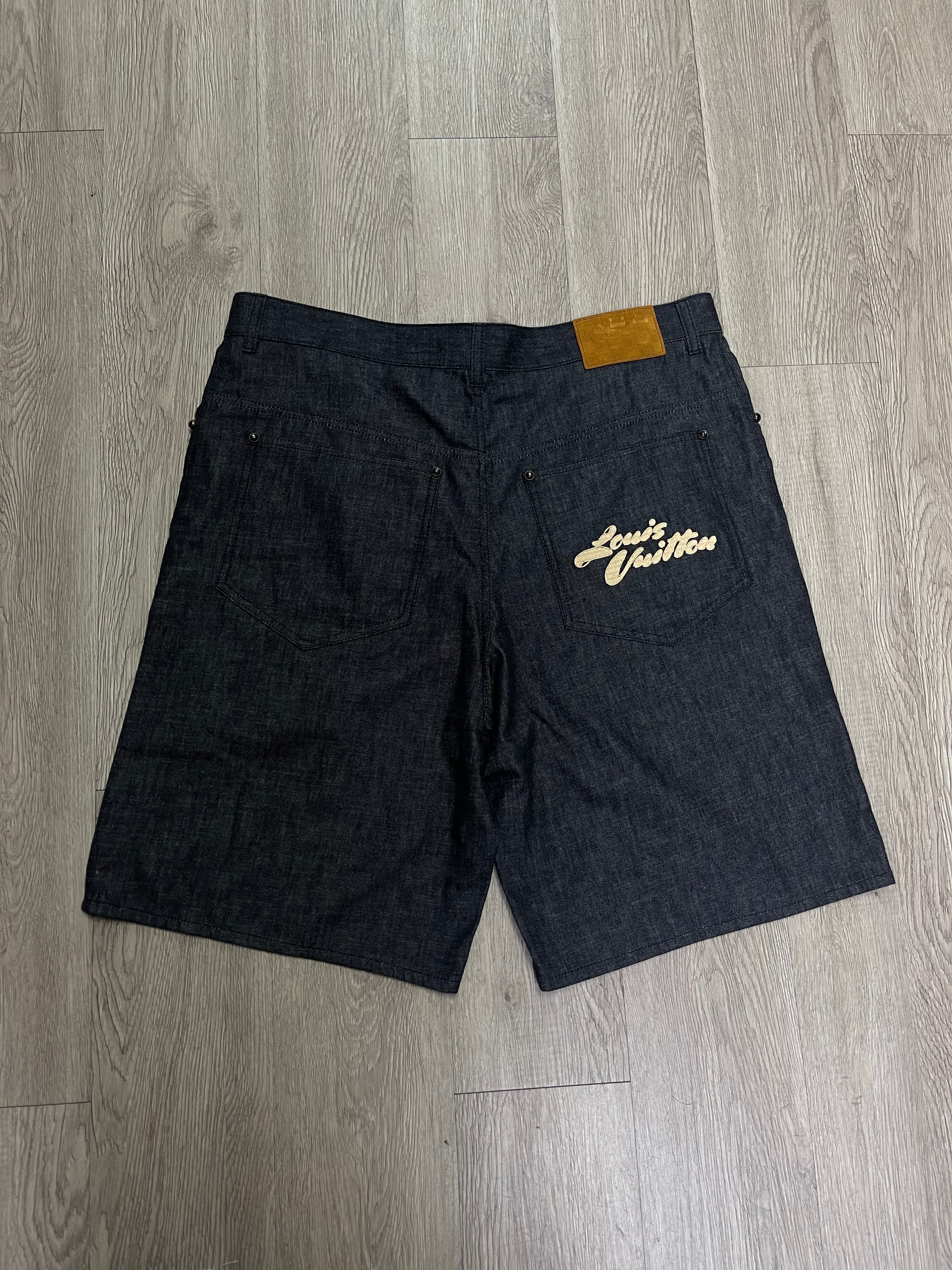 Louis Vuitton Black Wash Embroidered Jean Shorts
