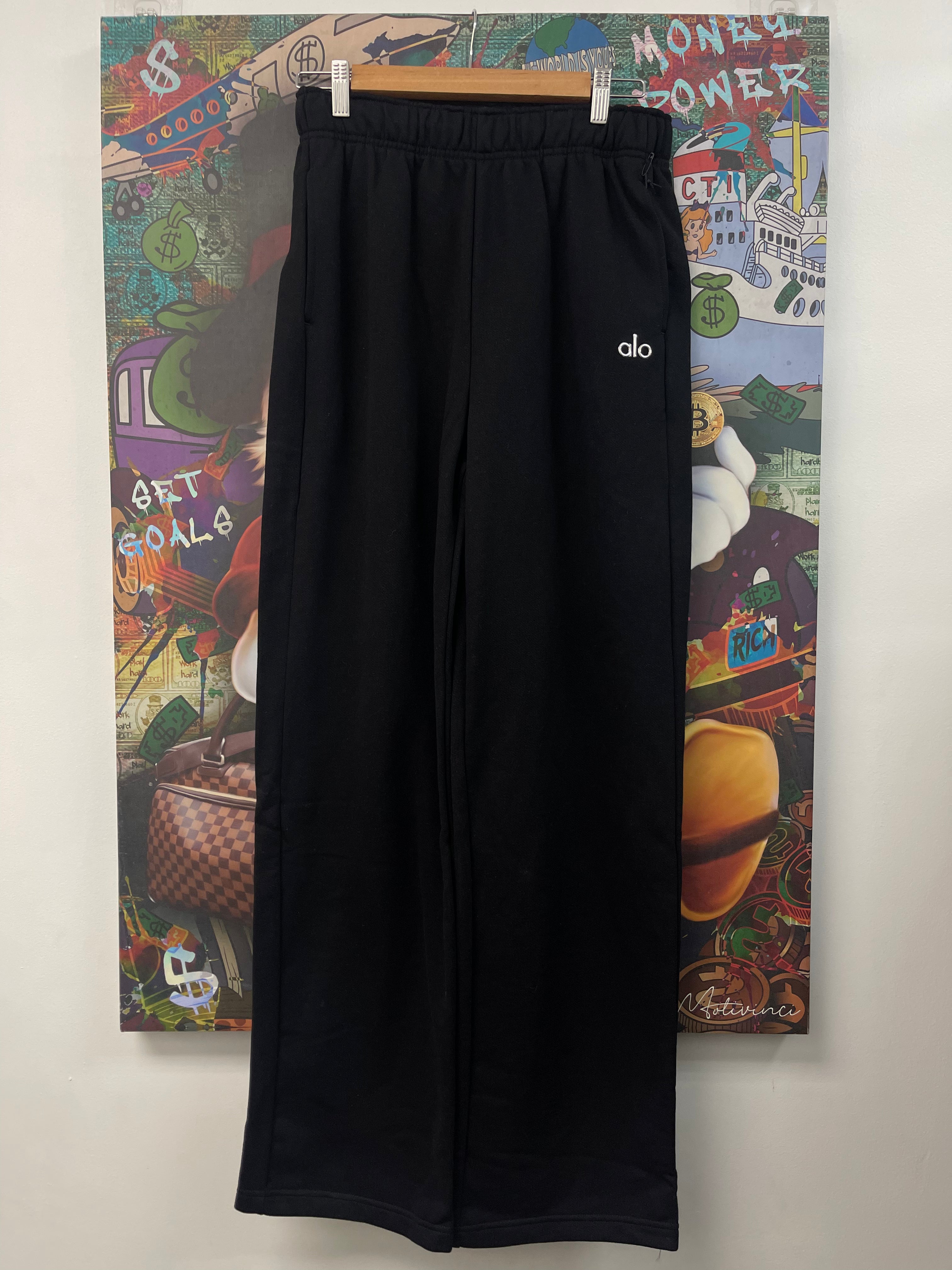 ALO Black Logo Straight Leg Sweats