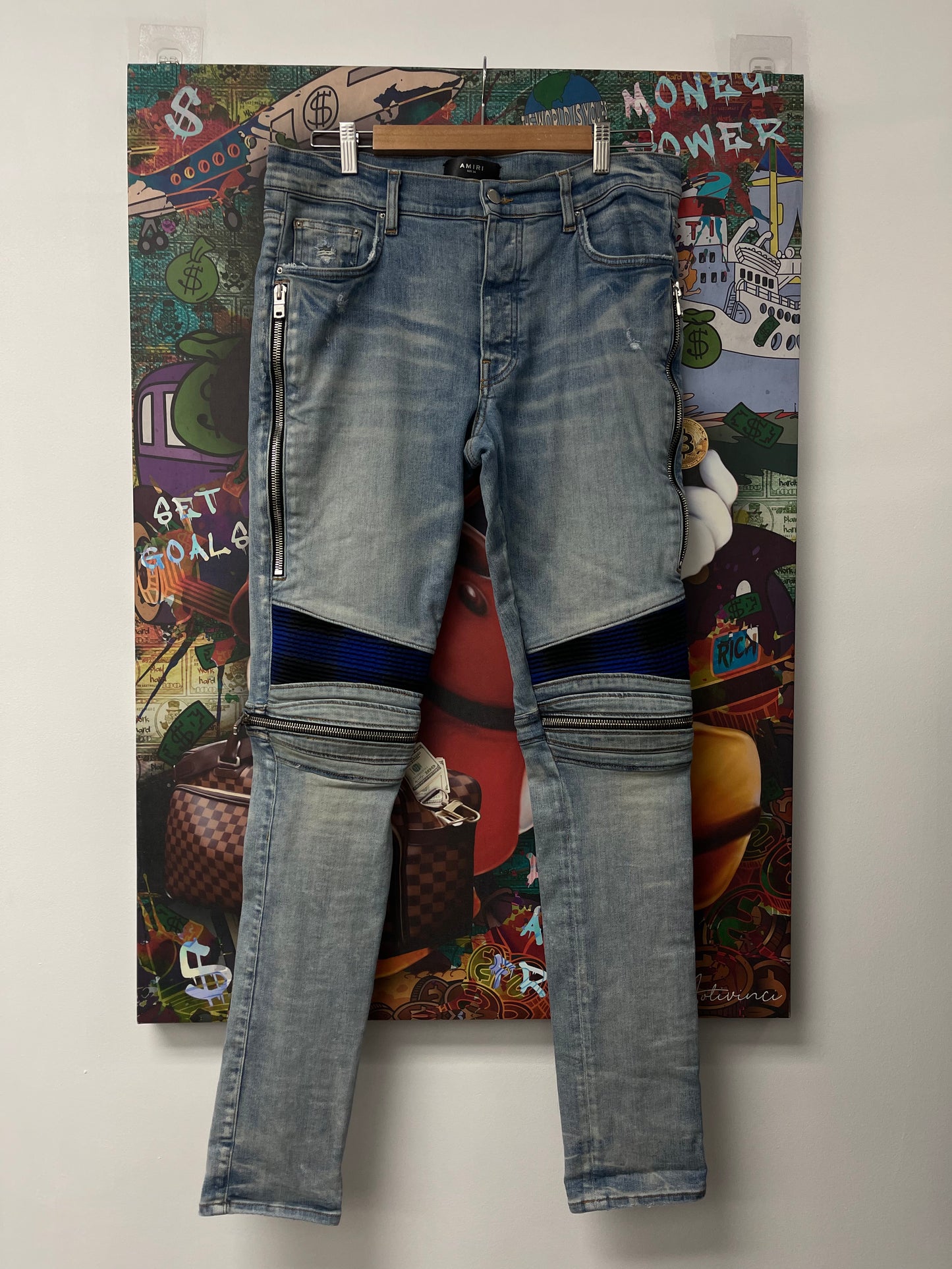 Amiri MX2 Light Wash Blue Black Patch Used 34