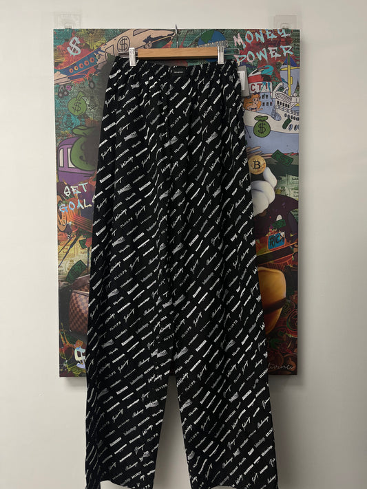 Balenciaga Black White Monogram Track Pants (48) New Medium No Tags