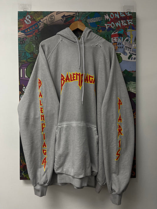 Balenciaga Grey Red Metal Print Hoodie New Medium With Tags