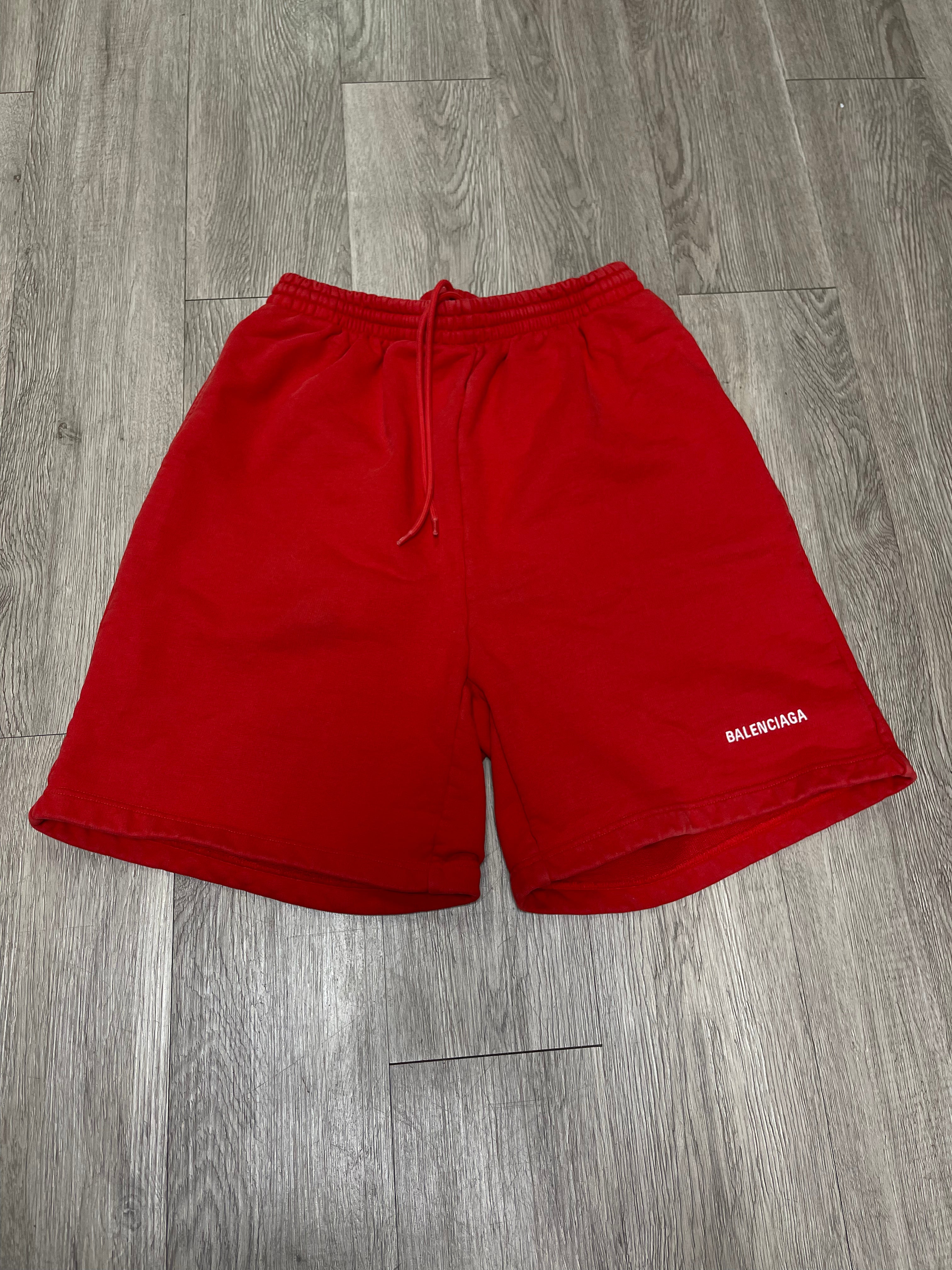 Balenciaga Red White Embroidered Logo Shorts