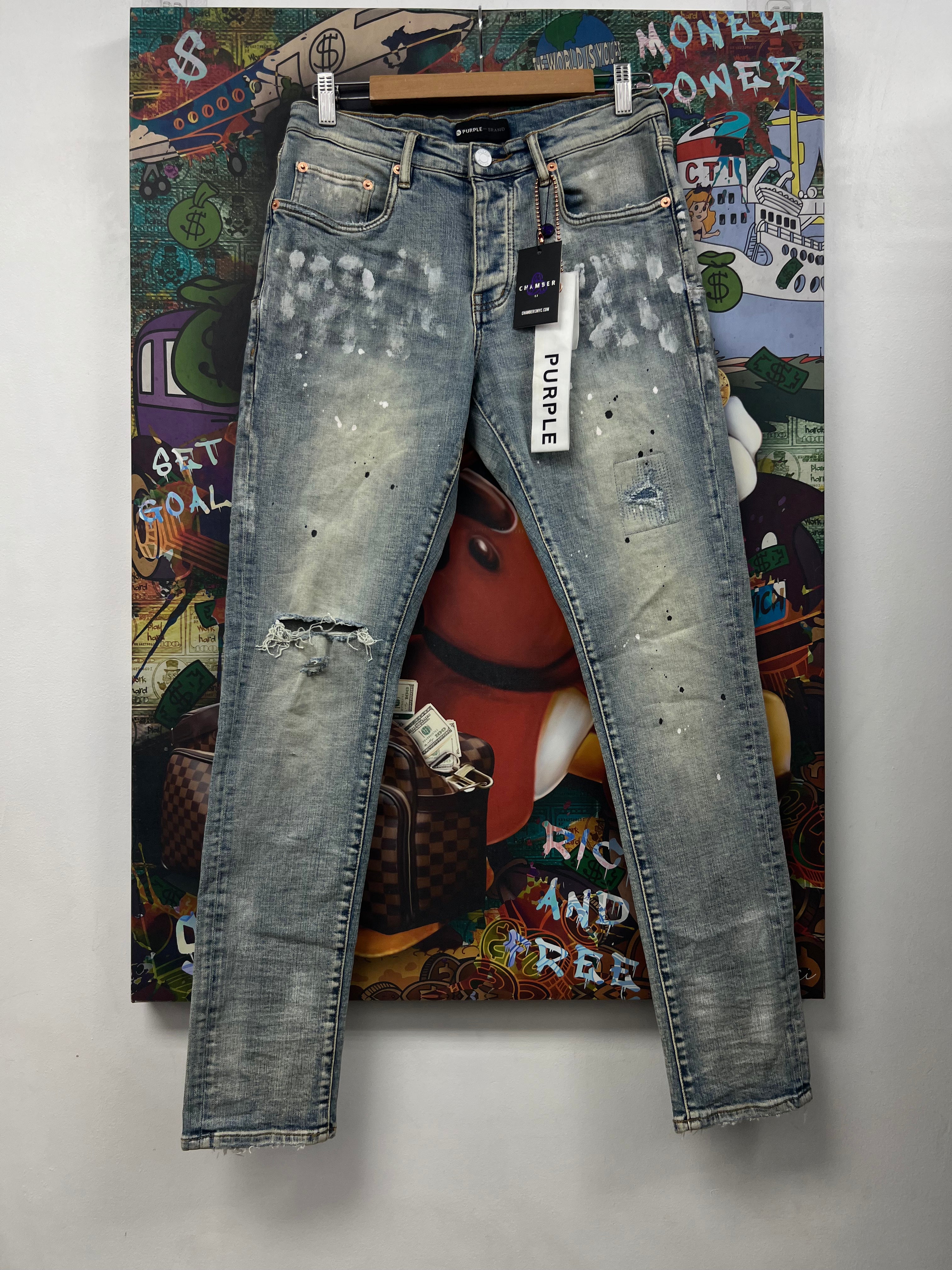 Purple Brand Light Wash P001 Splatter Jeans