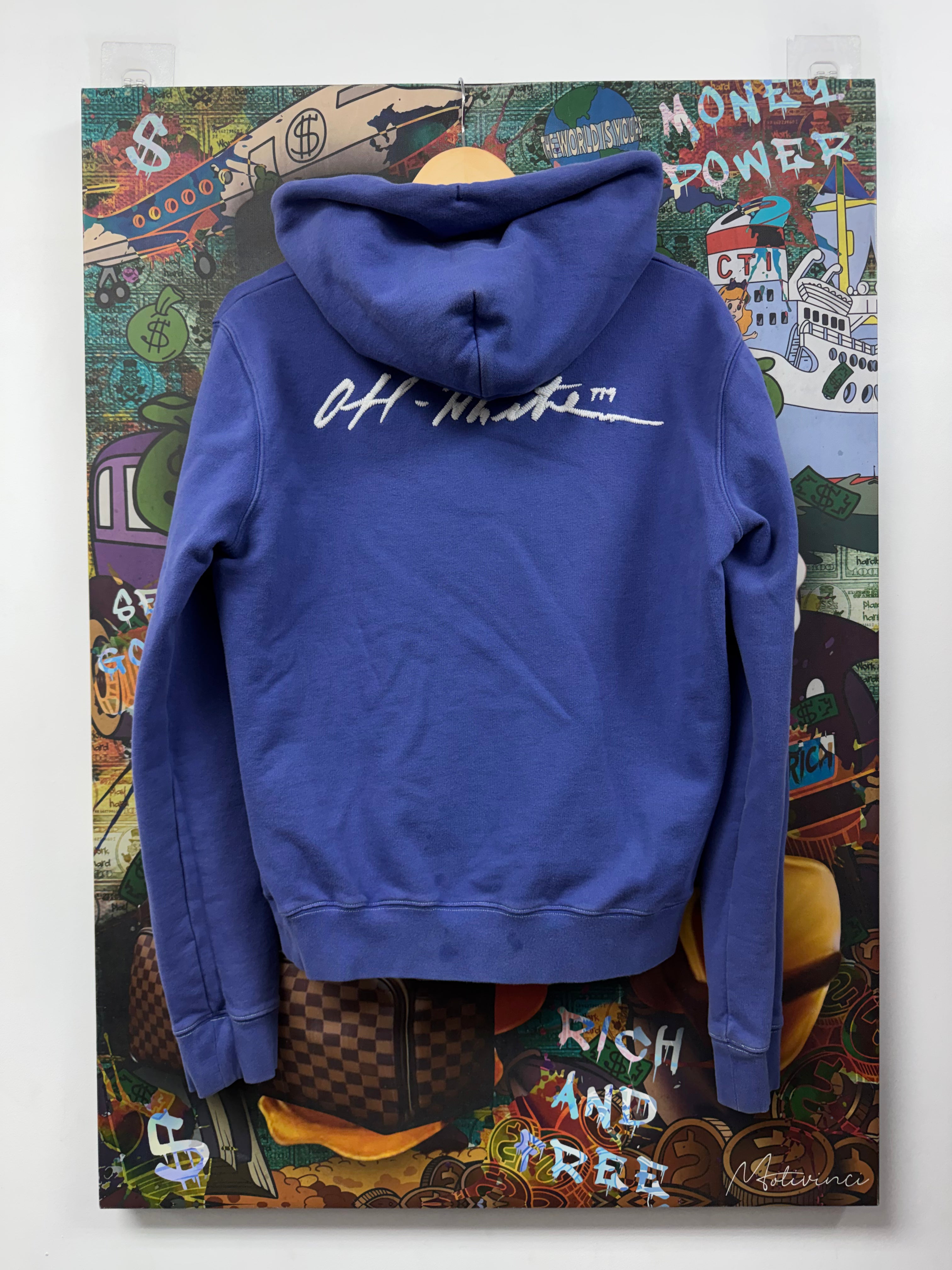 Off White Blue Embroidered Hoodie