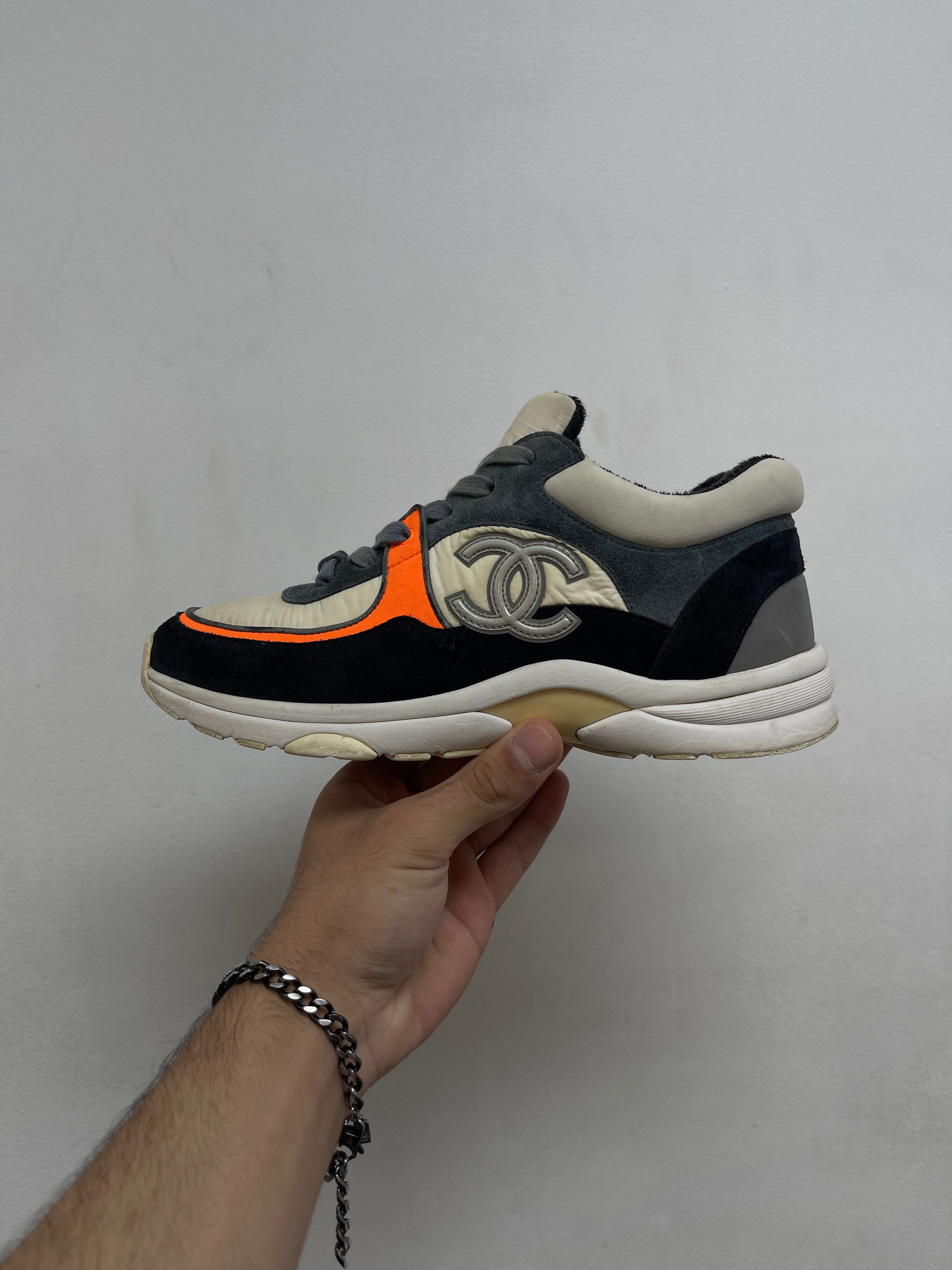 Chanel Navy Orange CC Logo Runner Sneakers