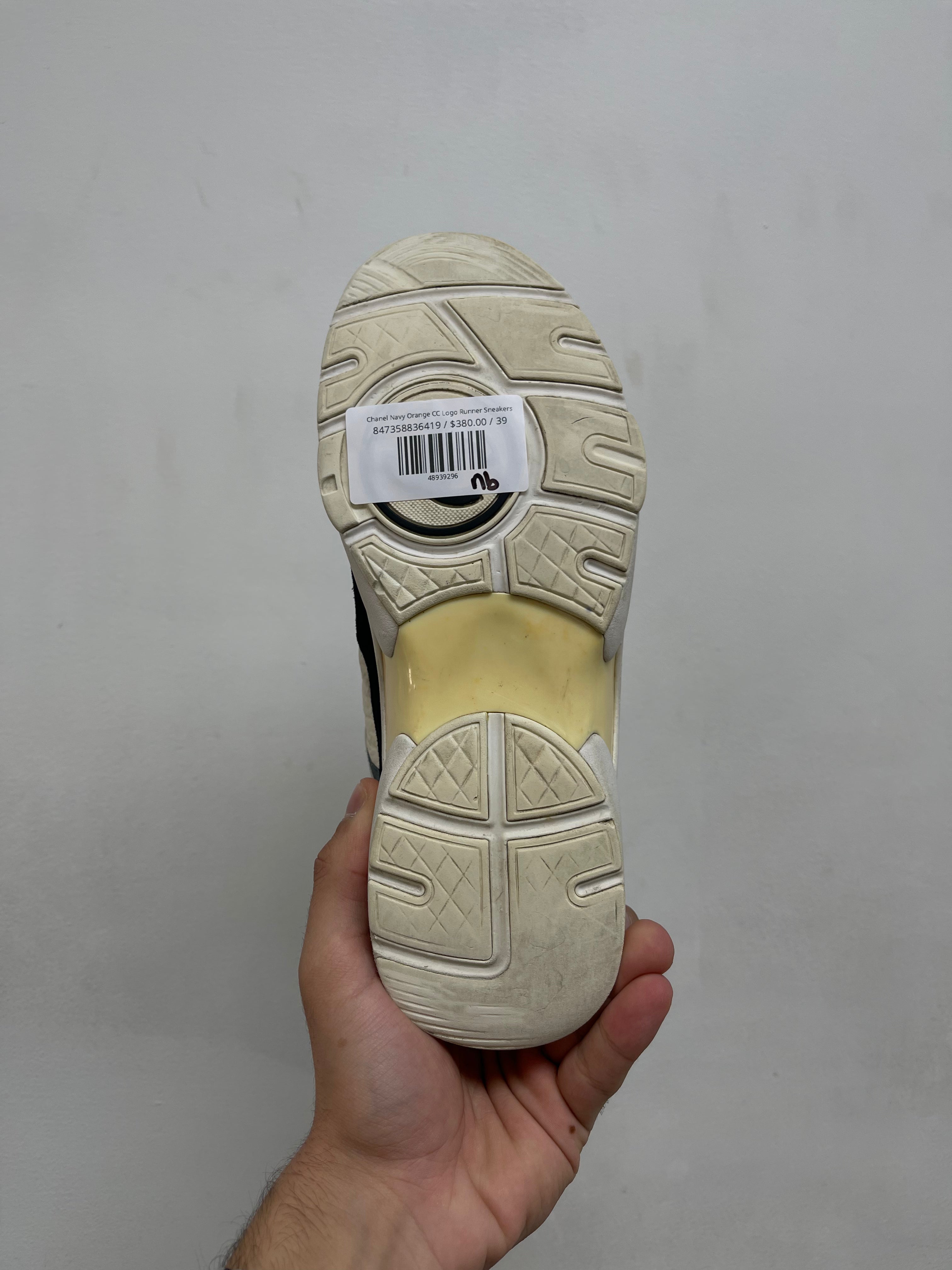 Chanel Navy Orange CC Logo Runner Sneakers
