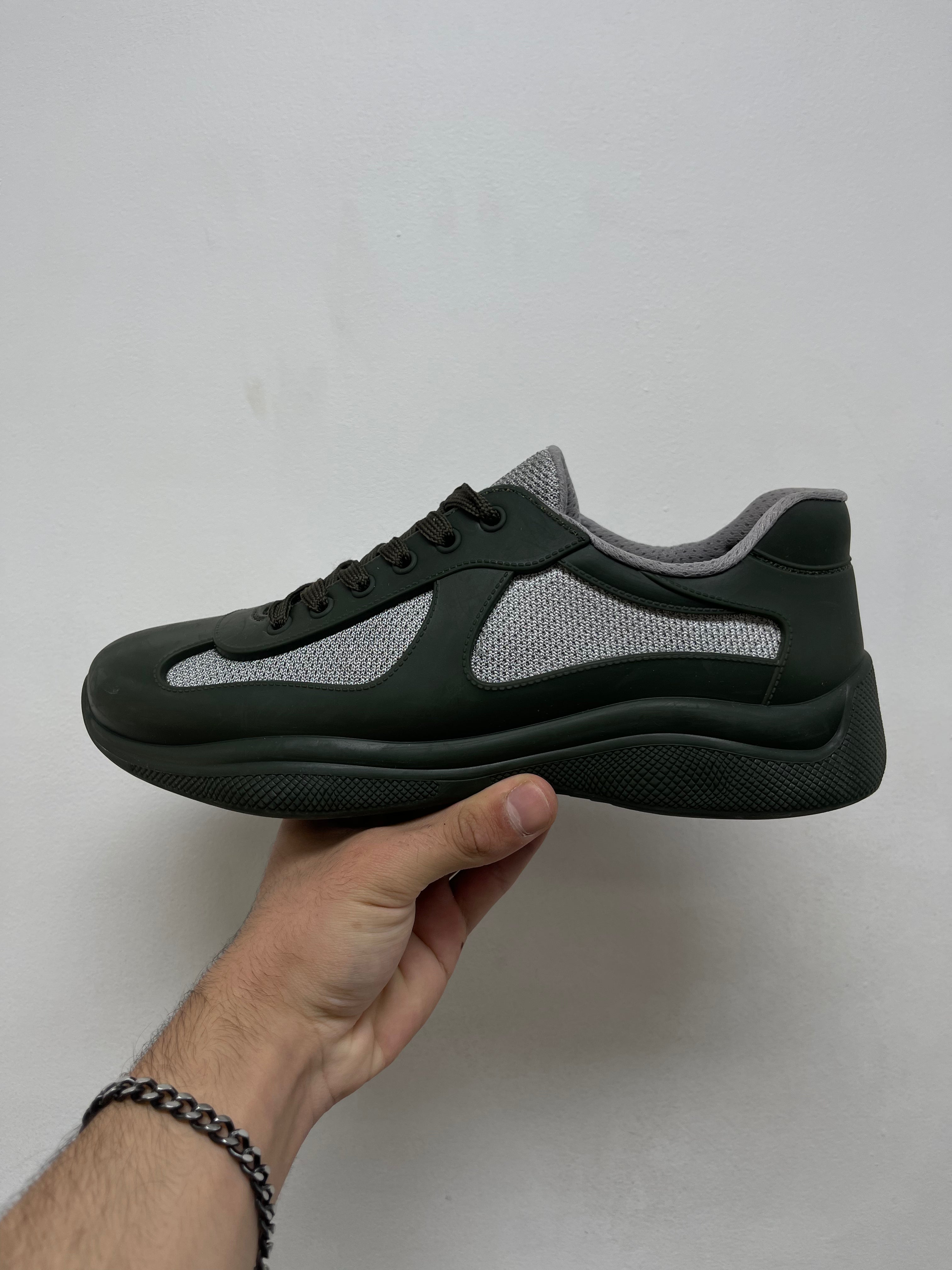 Prada Olive Grey Rubber Cups Sneakers