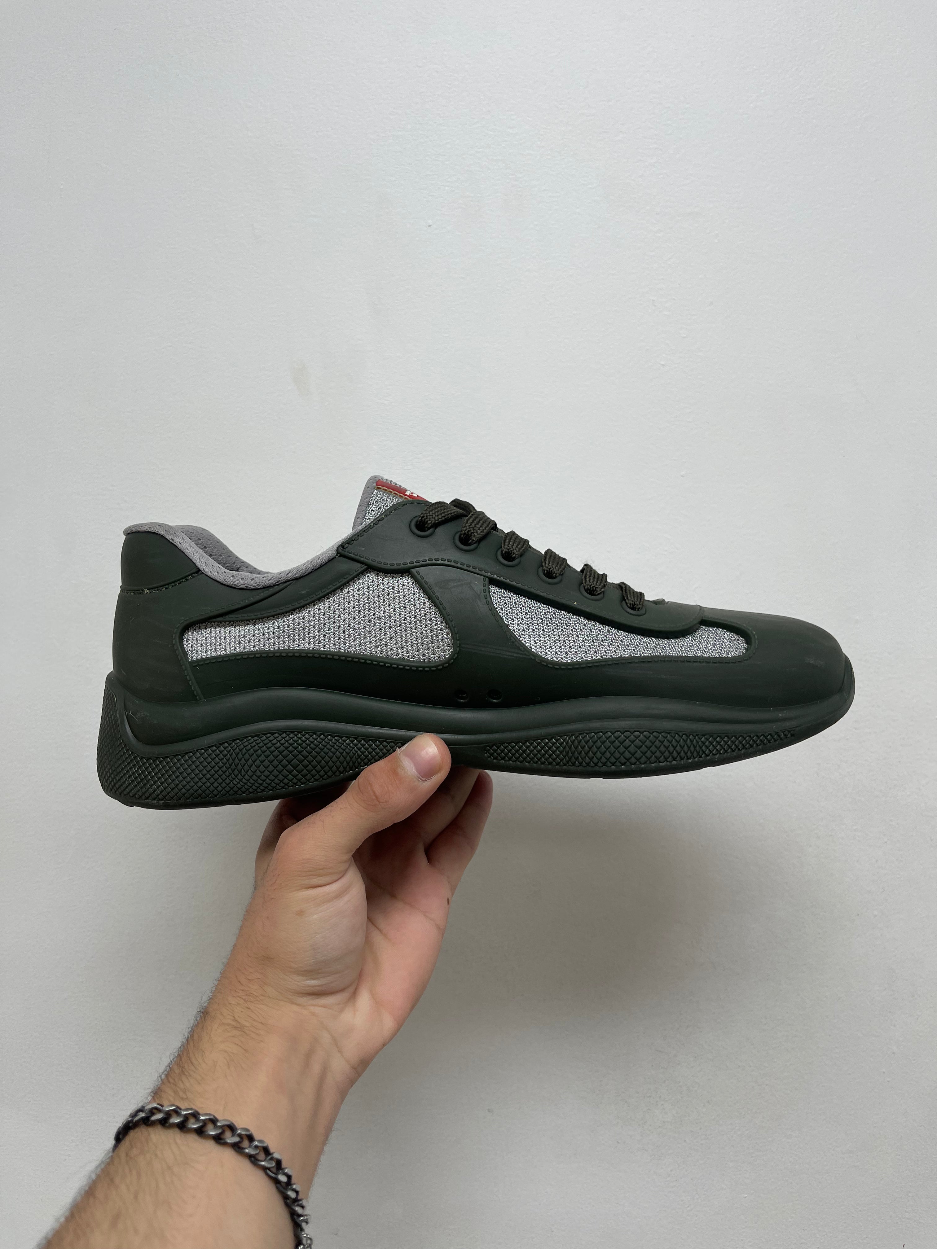Prada Olive Grey Rubber Cups Sneakers