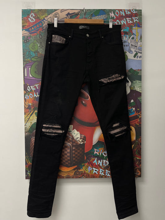 Amiri MX1 Black Snakeskin Patch Lightly Worn 33 With Tags