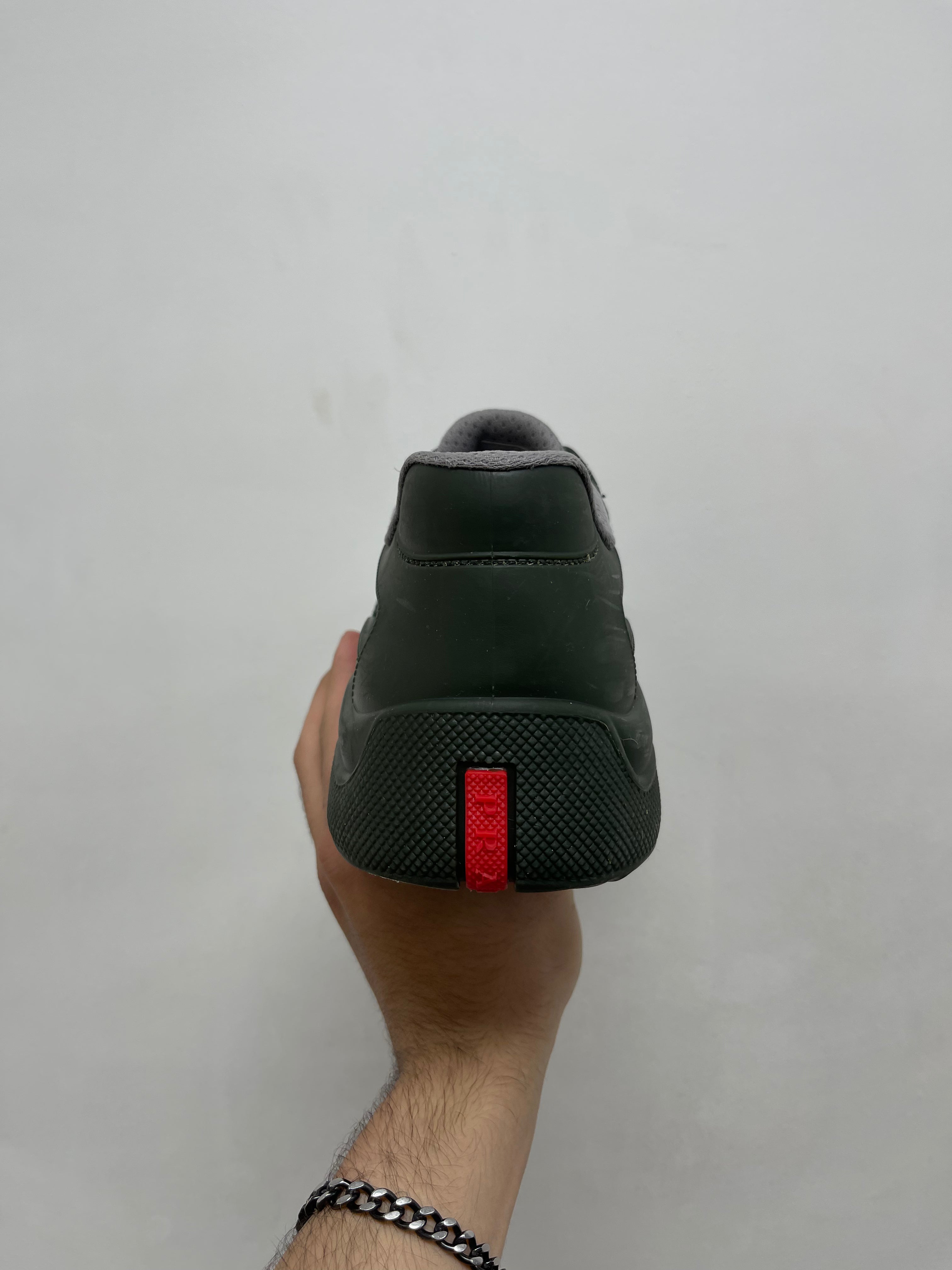 Prada Olive Grey Rubber Cups Sneakers